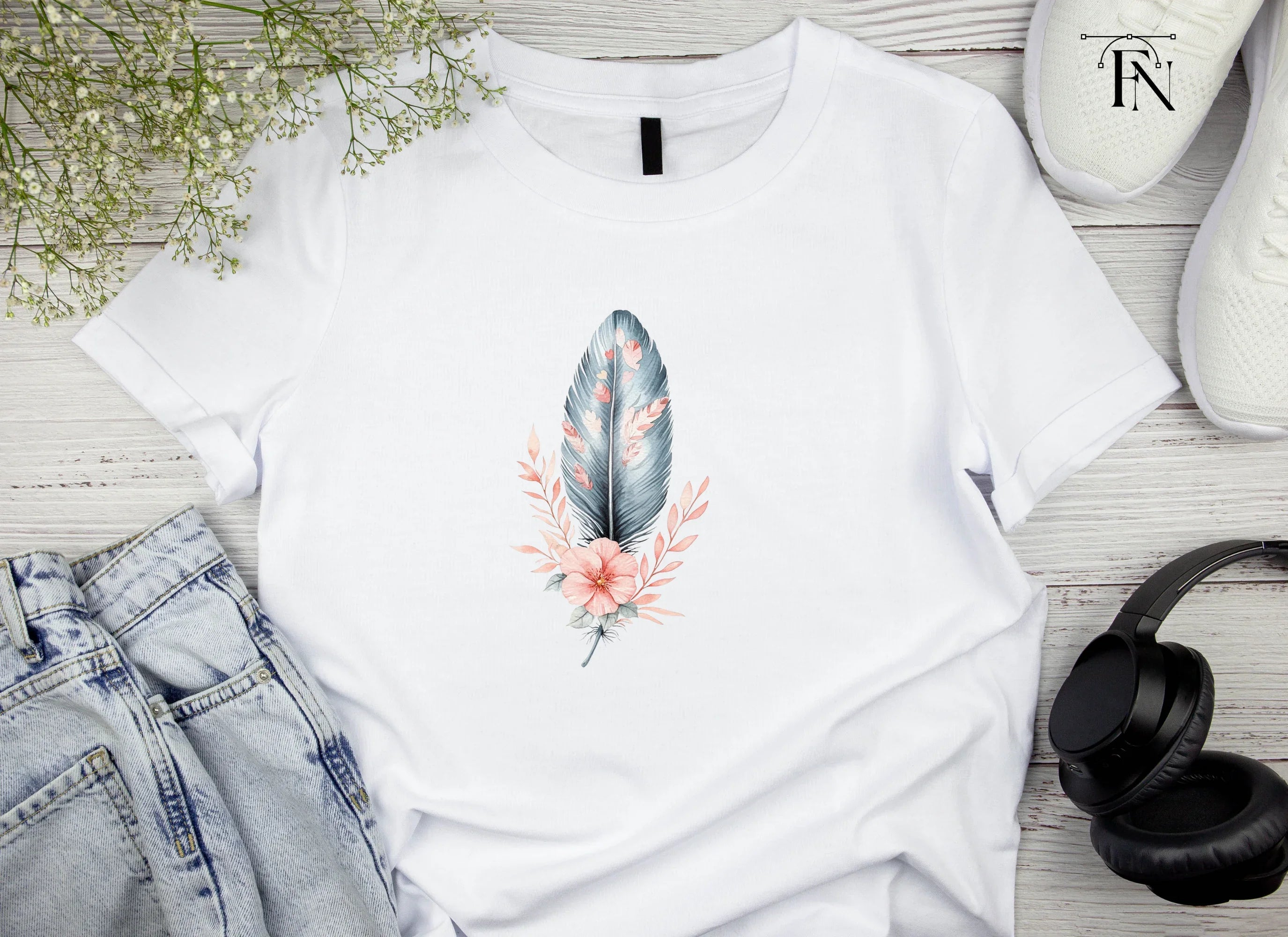 Boho Feather and Floral Clipart Bundle