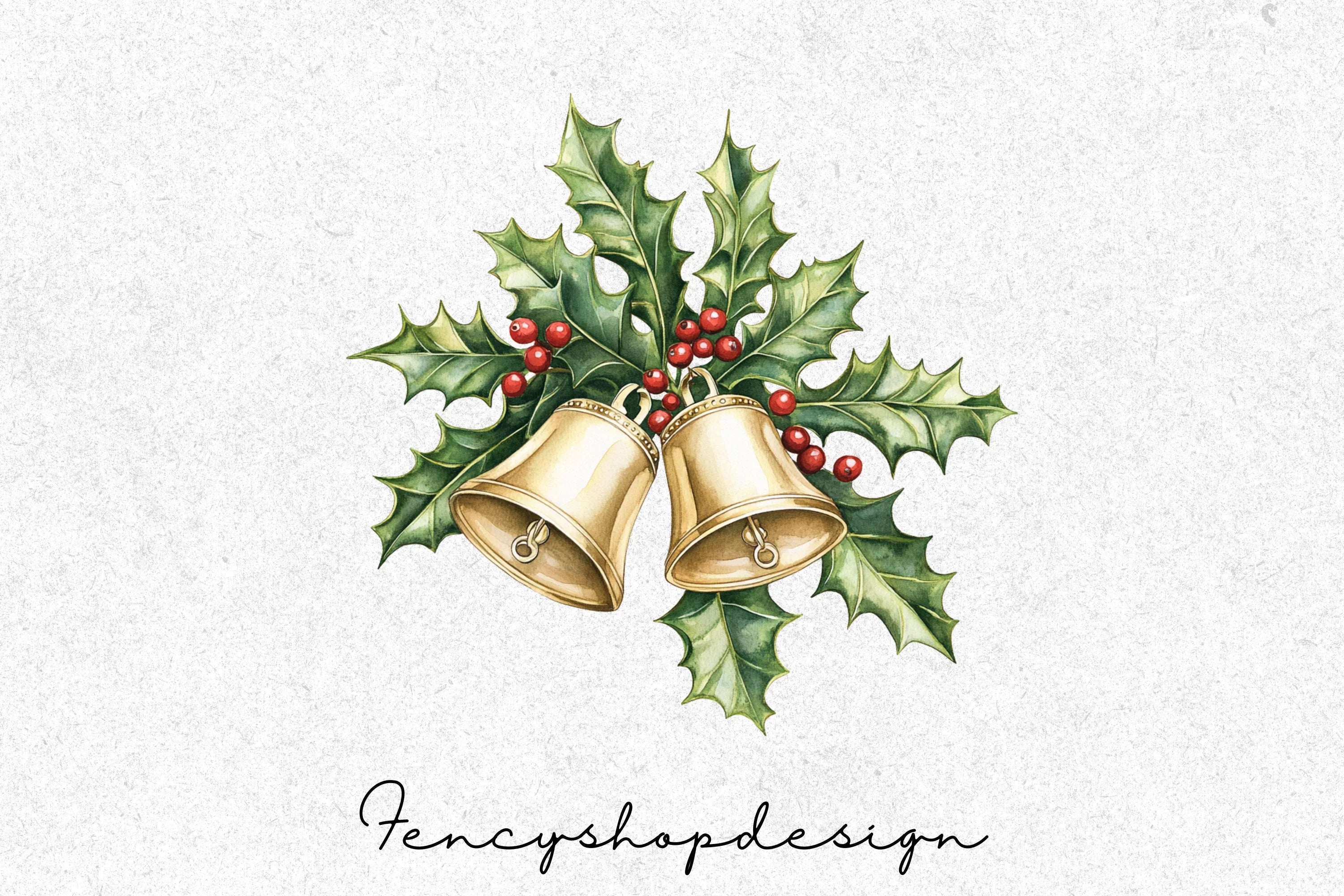 Festive Christmas Bells Holly Clipart Bundle