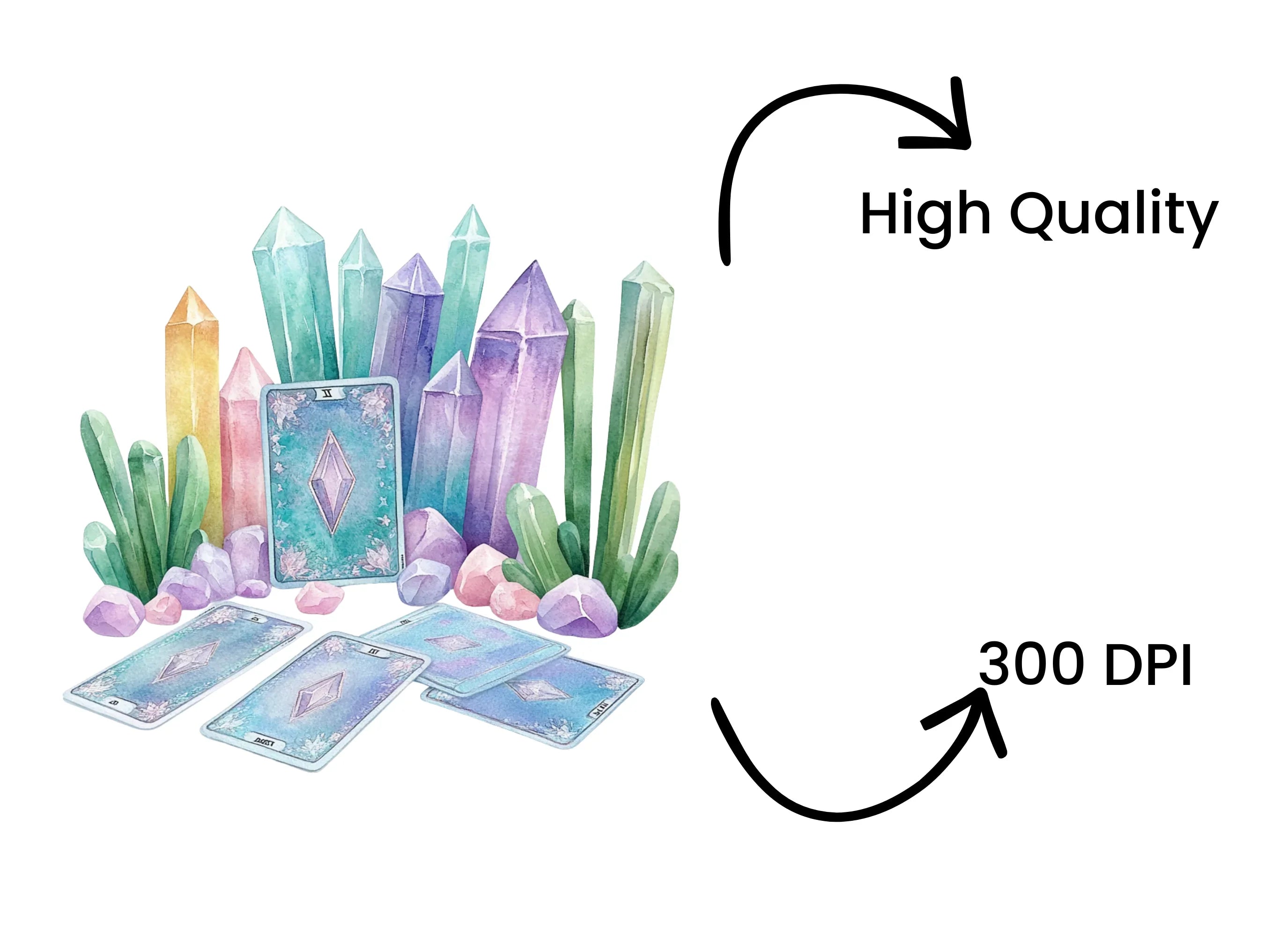 Colorful Crystal Tarot Card Clipart Bundle