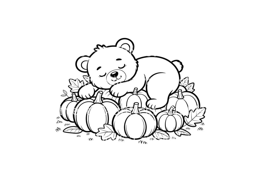 Sleeping Bear on Pumpkins Coloring Books