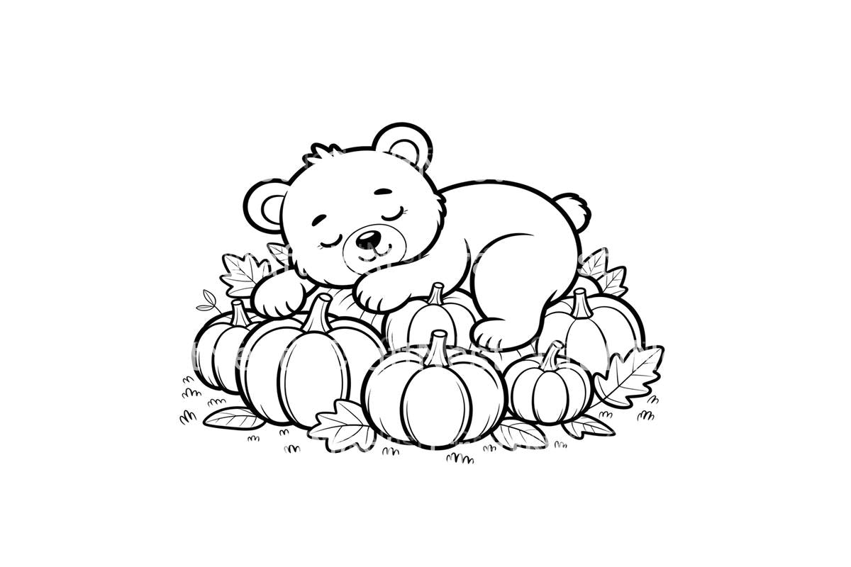 Sleeping Bear on Pumpkins Coloring Books