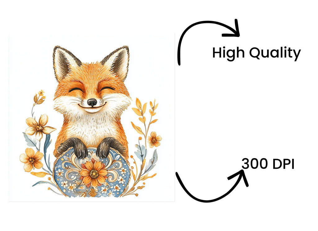 Happy Fox in Floral Egg Clipart Bundle