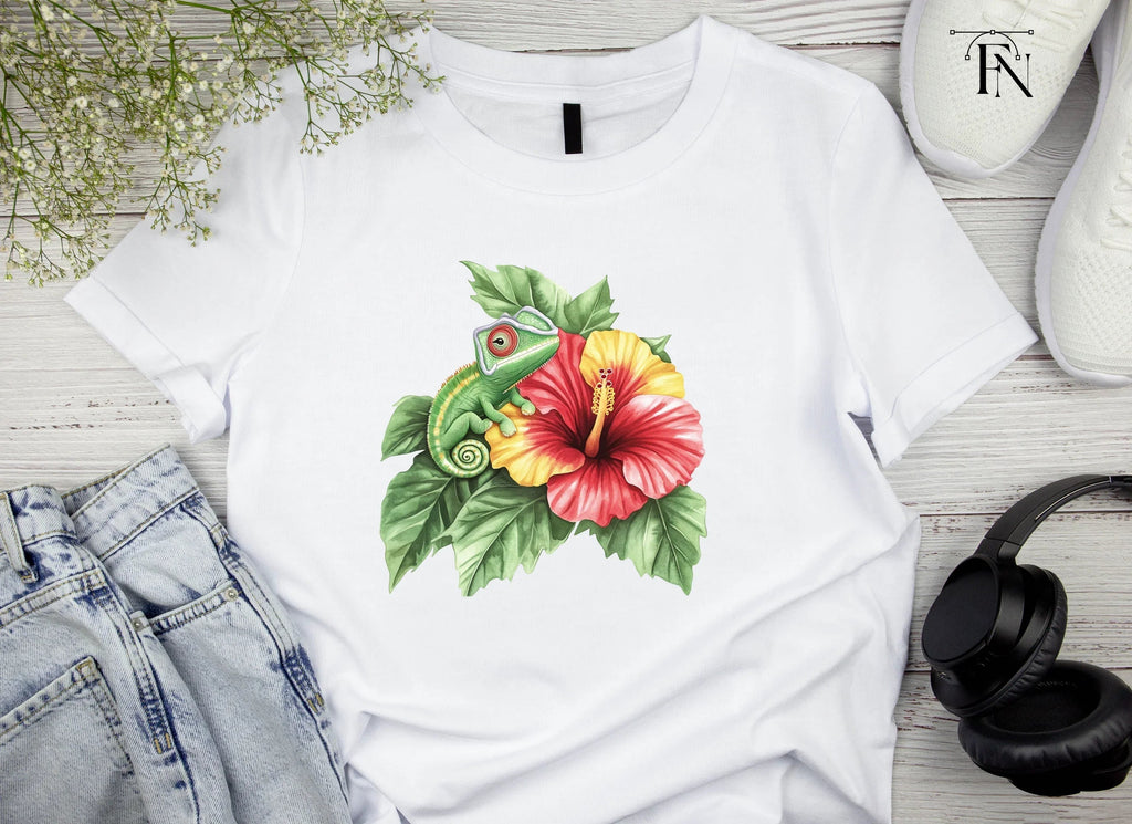 Cute Chameleon on Hibiscus Clipart Bundle
