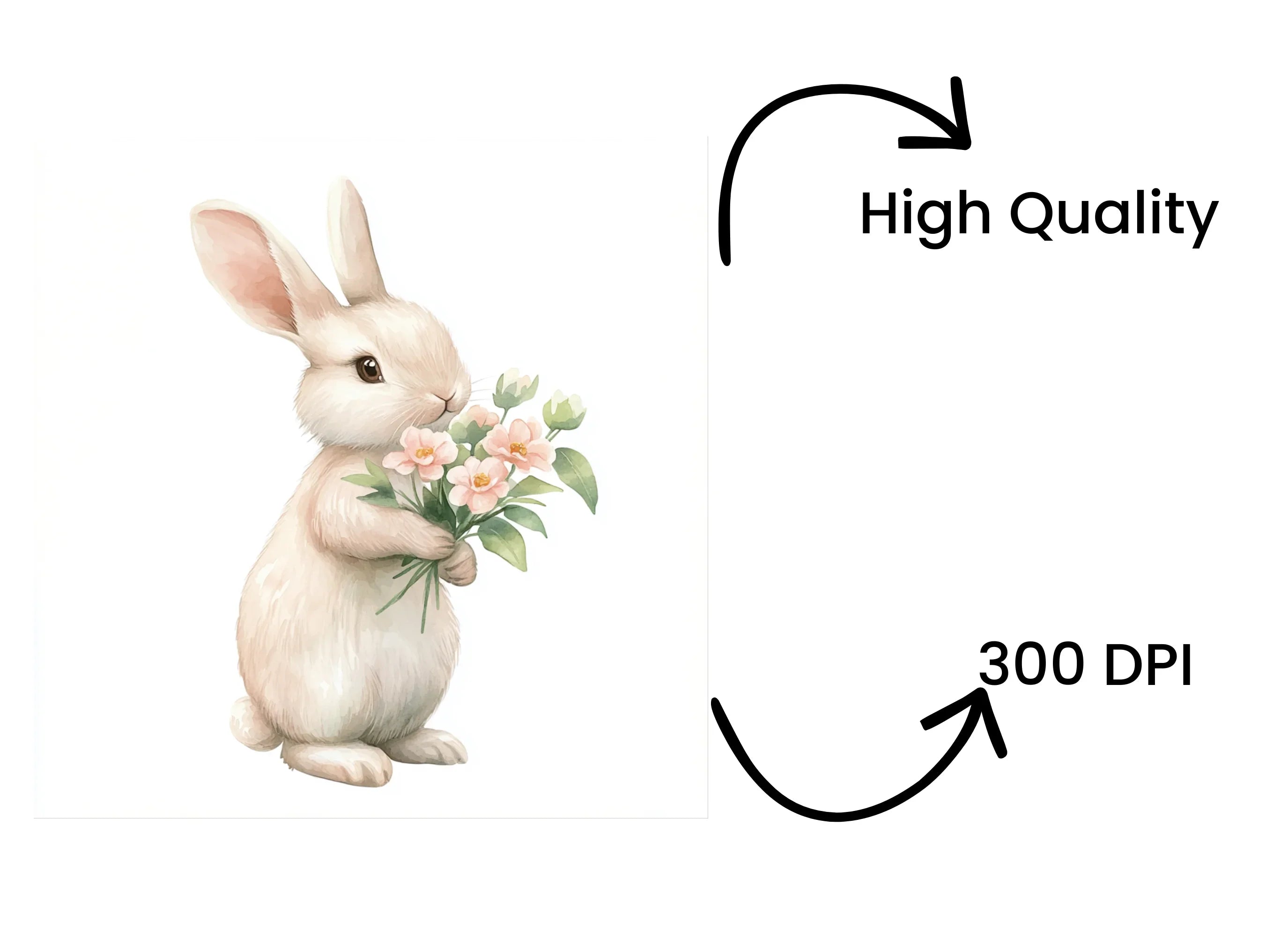 Cute Bunnies with Flower Bouquets Clipart Bundle