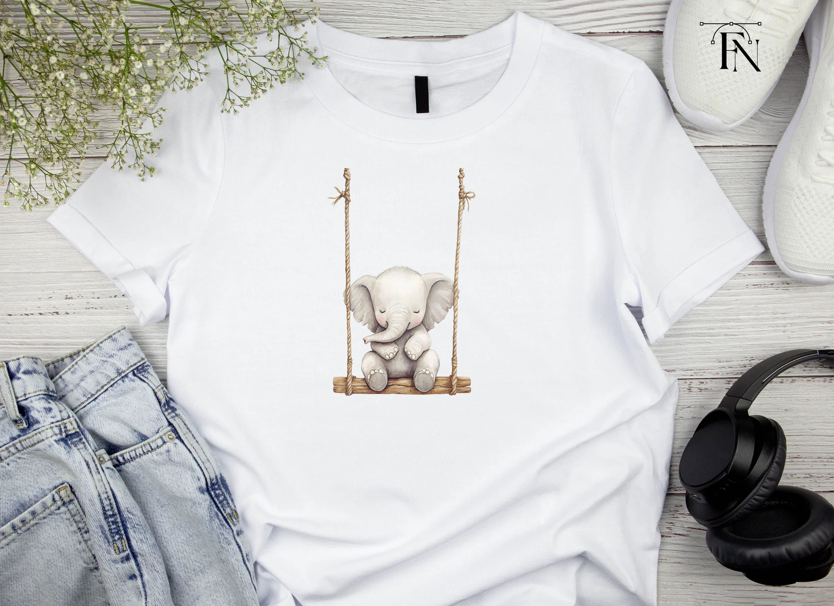 Swinging Baby Elephant Clipart Bundle