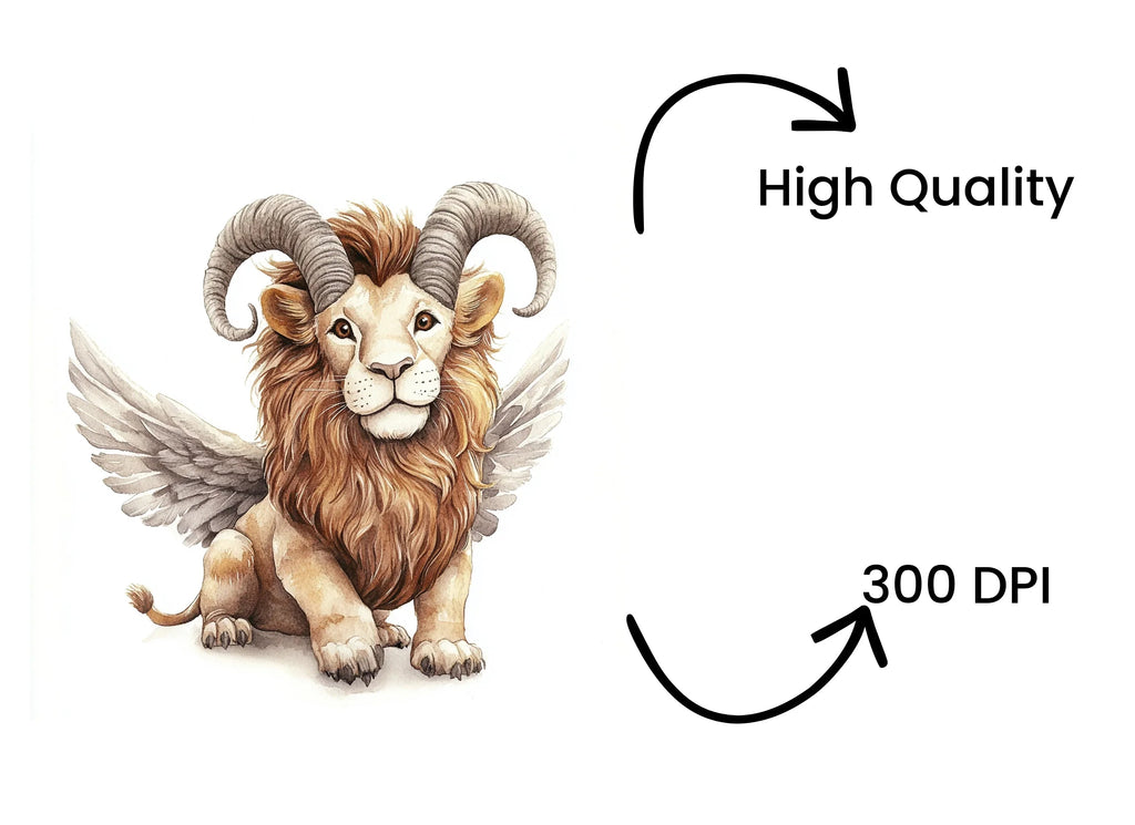 Fantasy Lion with Horns and Wings Clipart Bundle