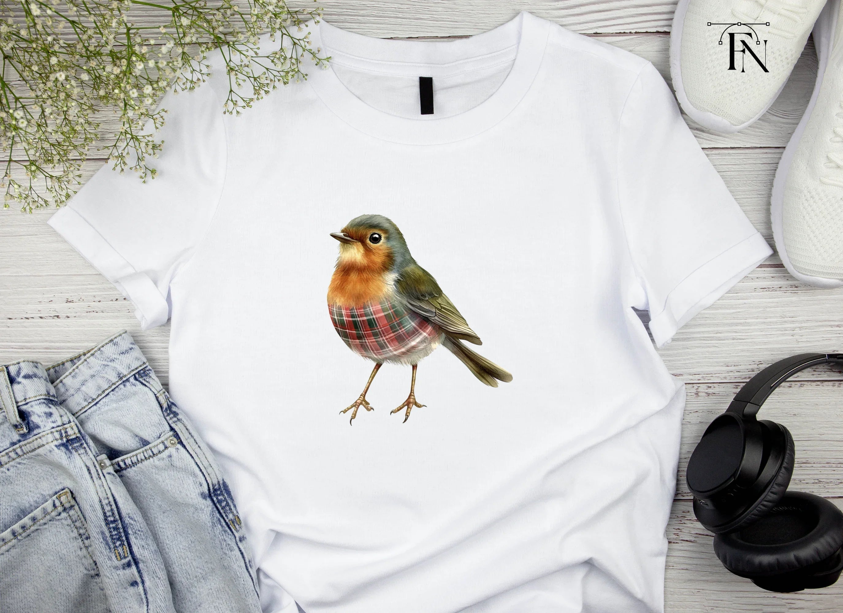 Festive Plaid Robin Bird Clipart Bundle