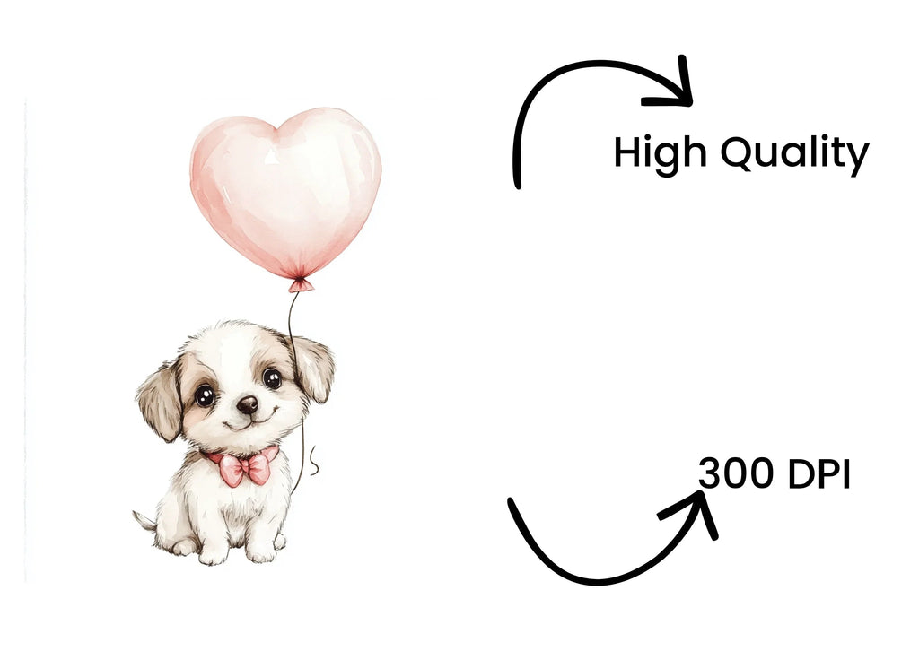 Cute Puppy with Balloons Clipart Bundle