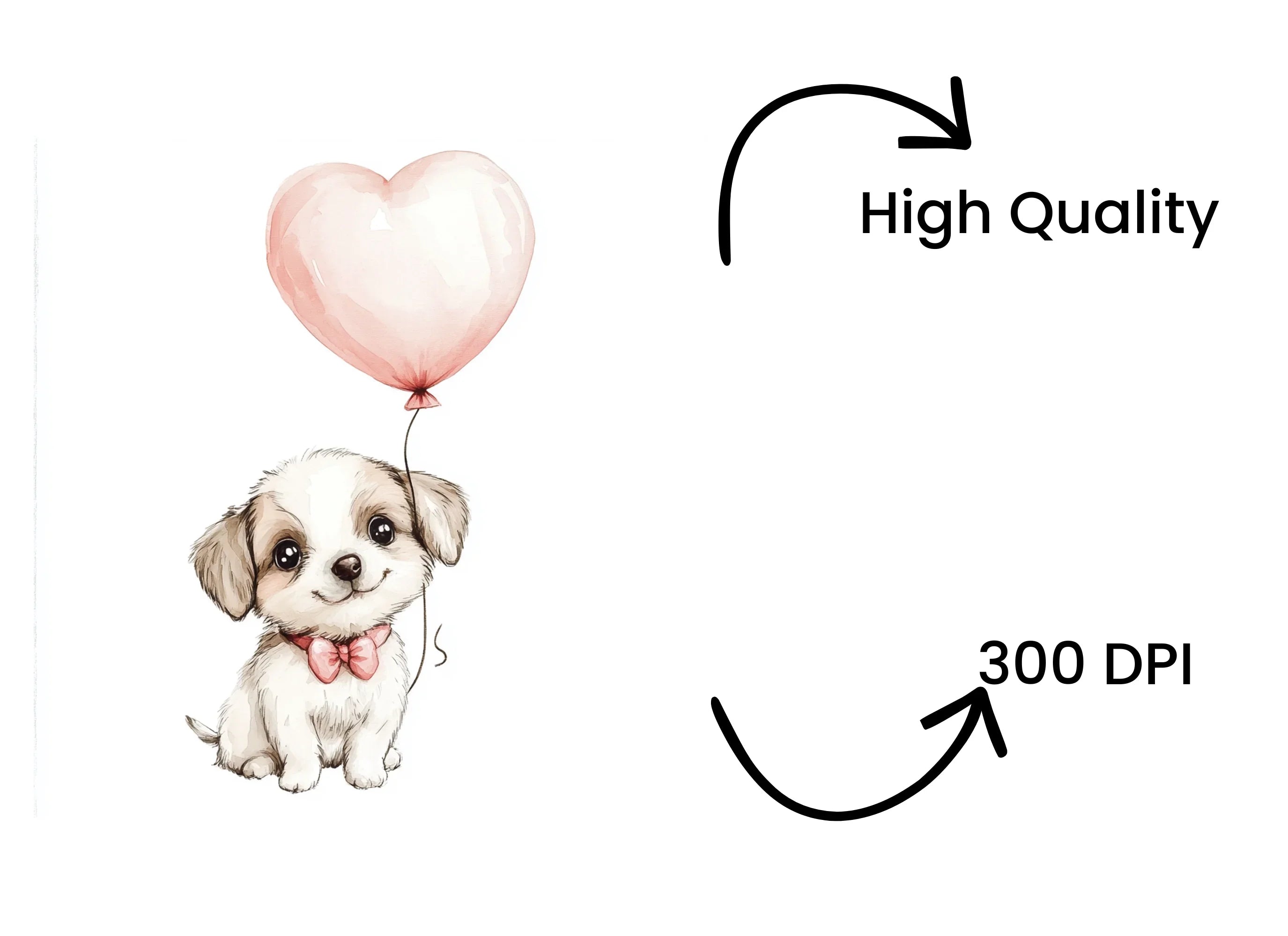 Cute Puppy with Balloons Clipart Bundle