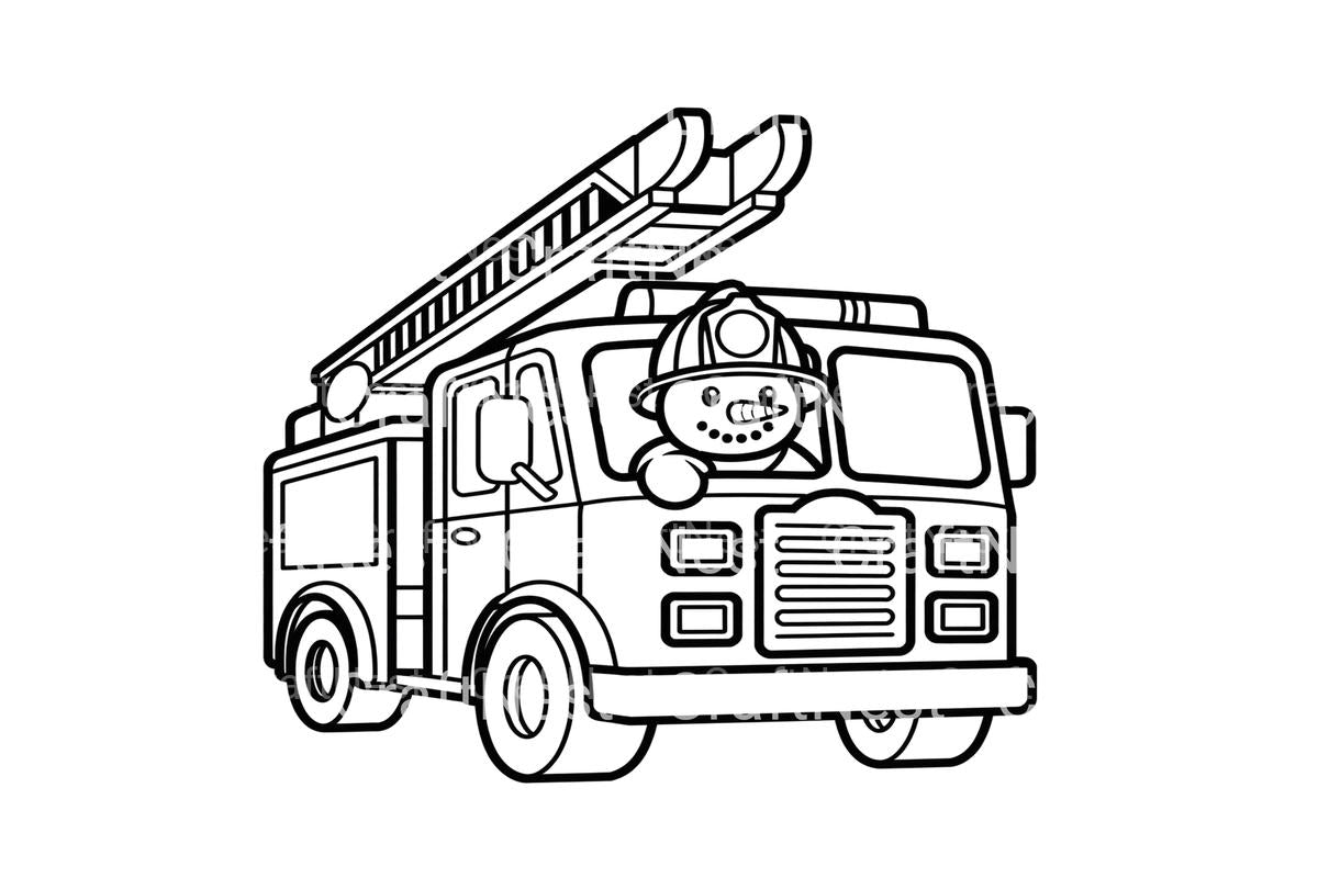 Cute Fire Truck and Snowman Driver Coloring Books