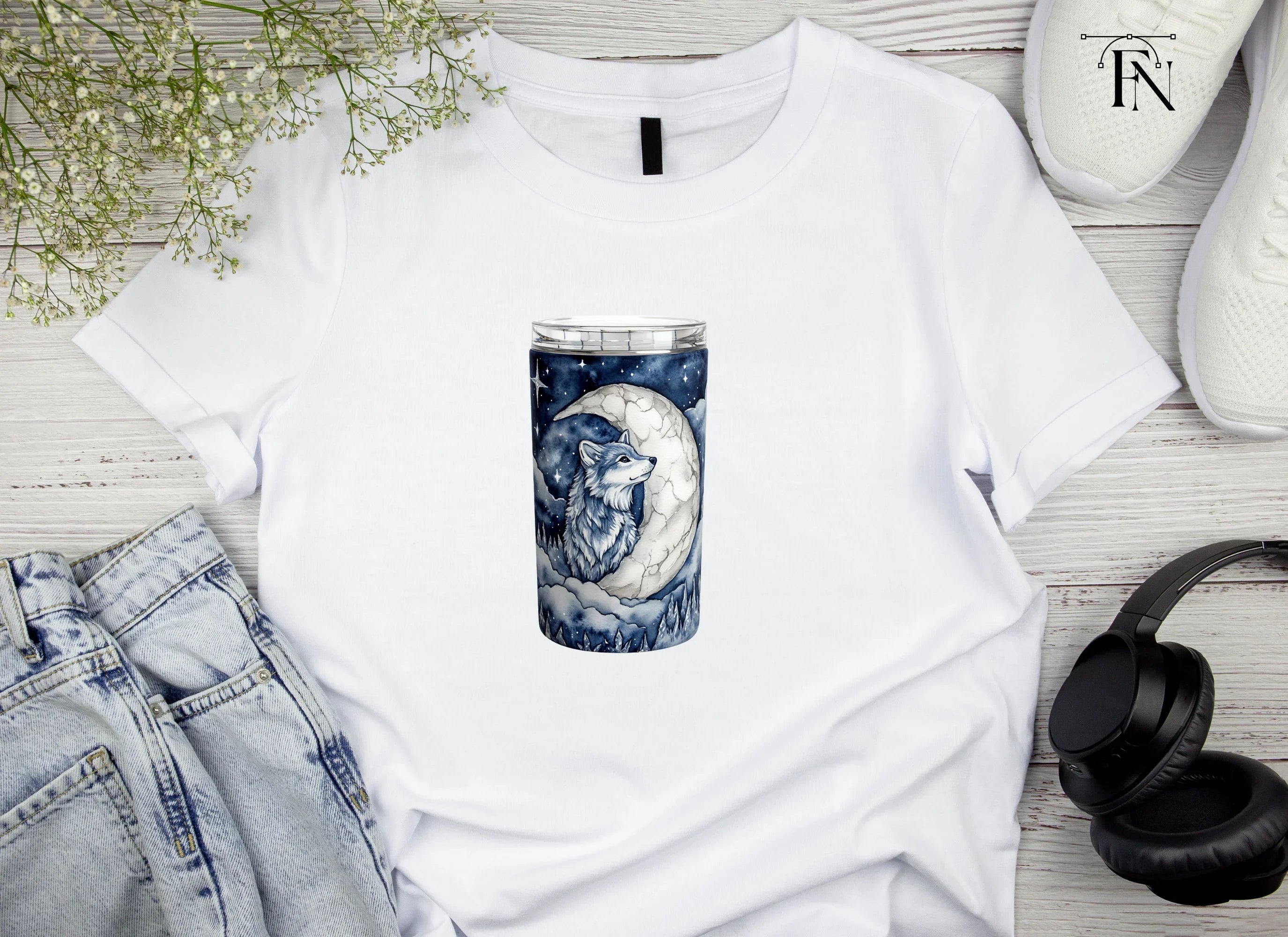 Wolf and Moon Tumbler Clipart Bundle