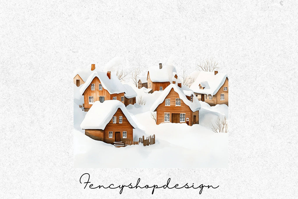 Cozy Winter Village Houses Clipart Bundle