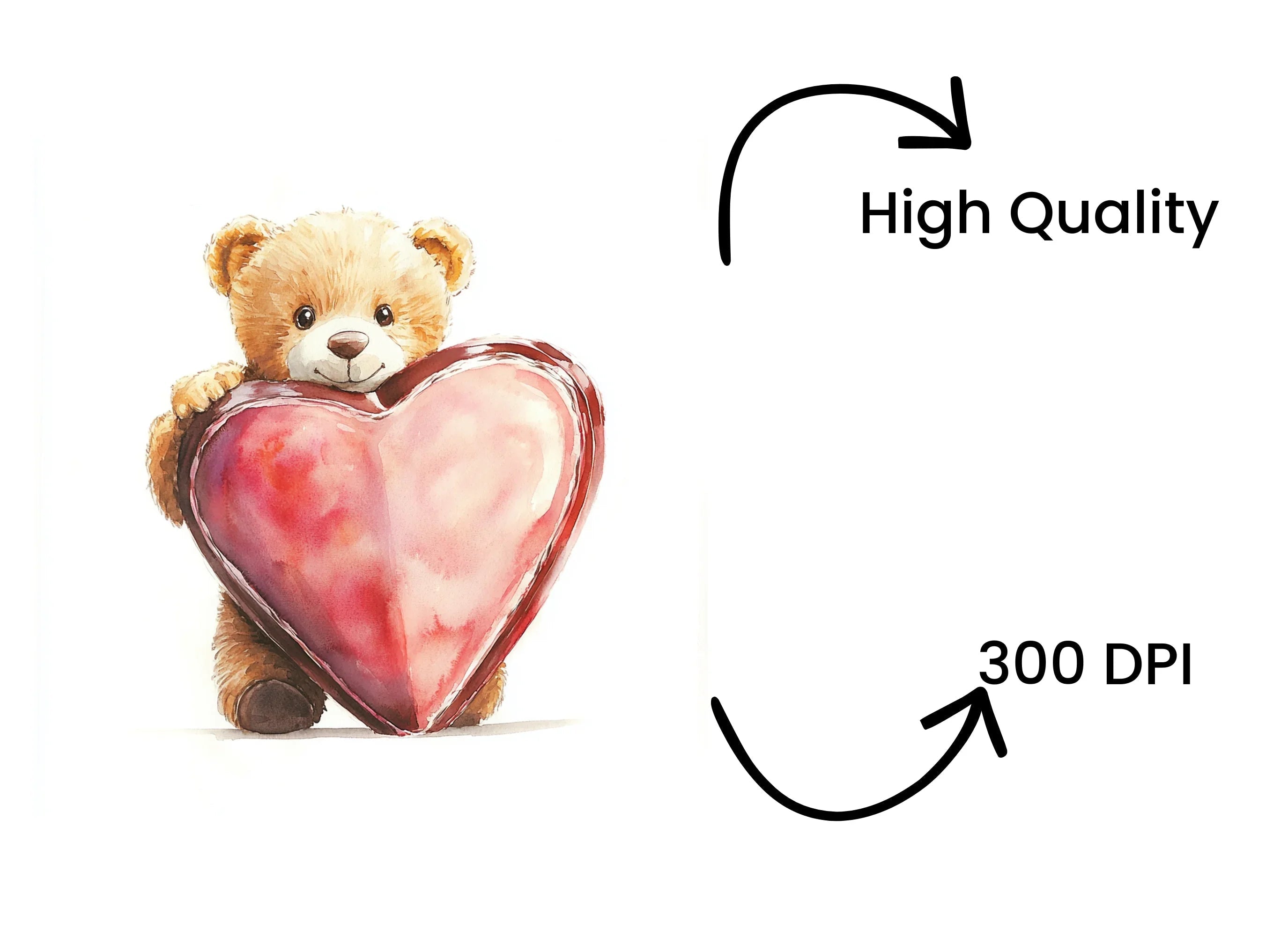 Cute Teddy Bear Holding Heart Clipart Bundle