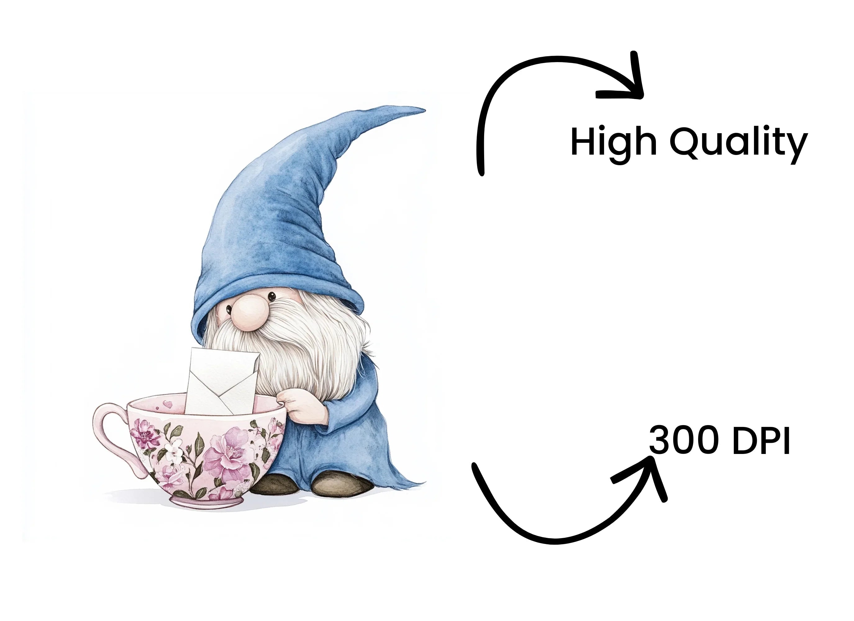 Cute Gnomes with Teacups Clipart Bundle