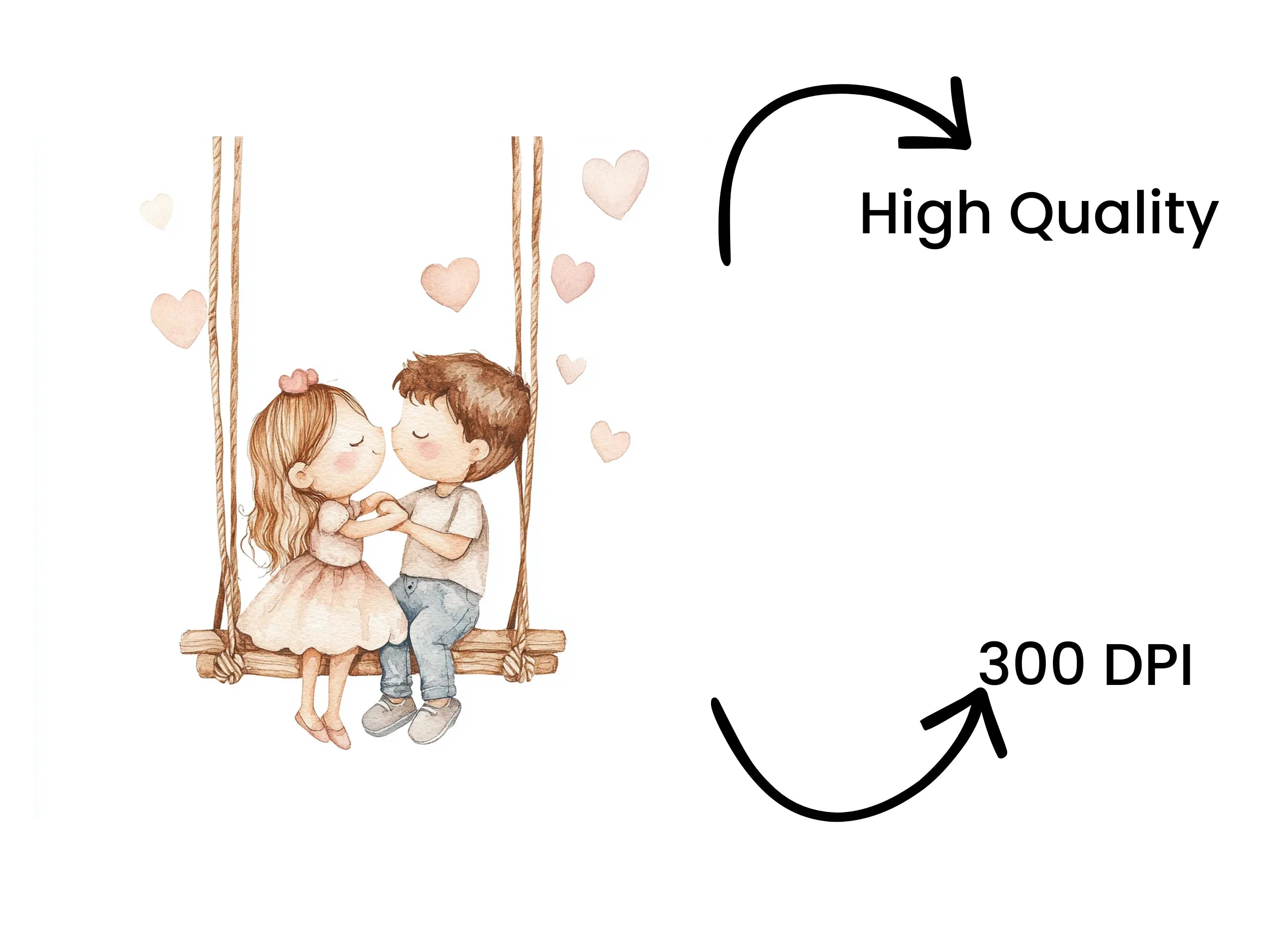 Cute Couple on Swing Clipart Bundle
