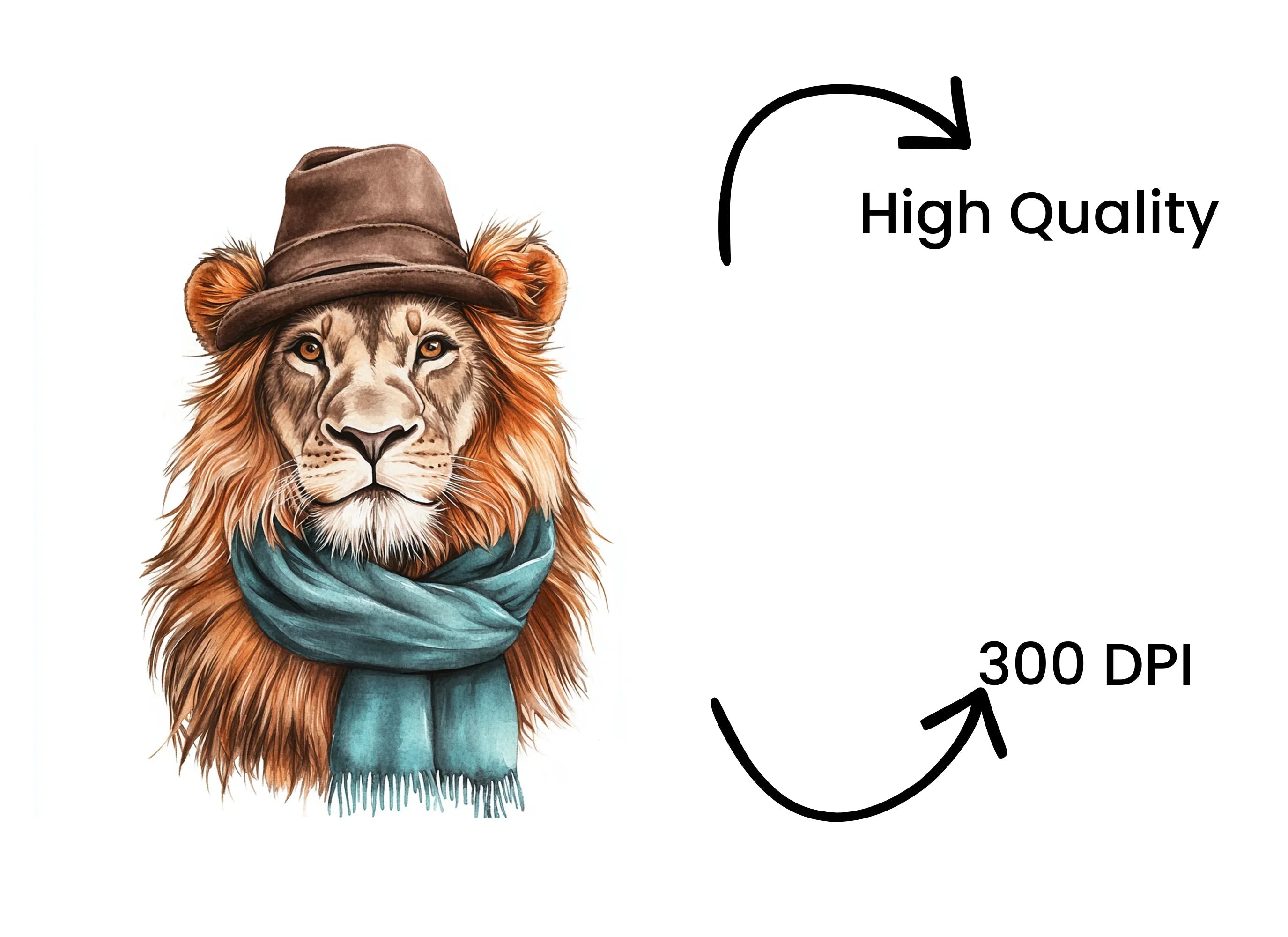 Cute Lion with Hat and Scarf Clipart Bundle
