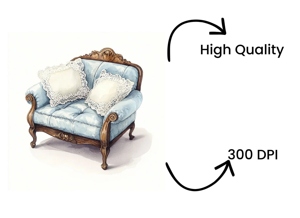 Shabby Chic Blue Armchair Clipart Bundle