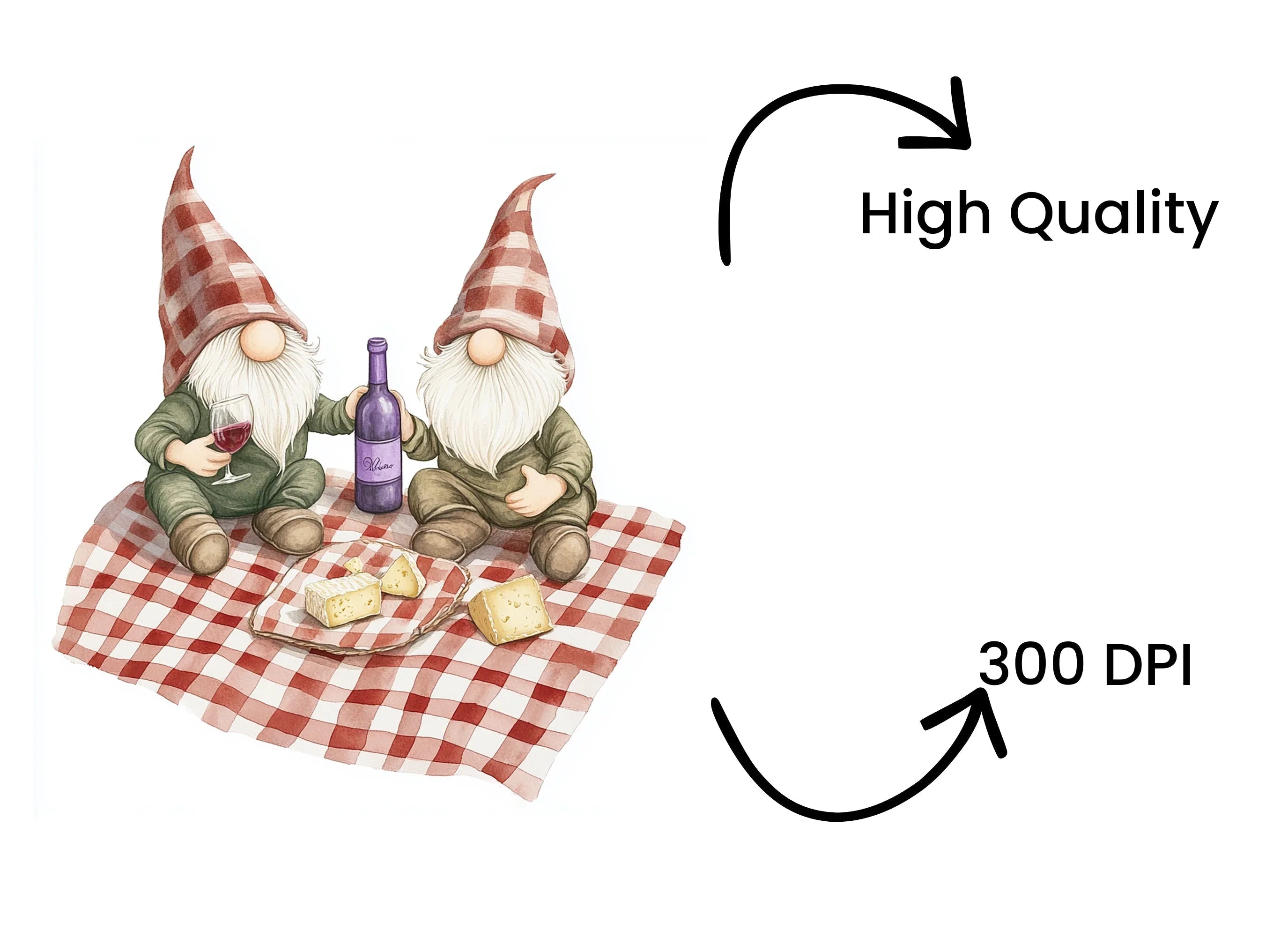 Gnome Wine and Cheese Picnic Clipart Bundle