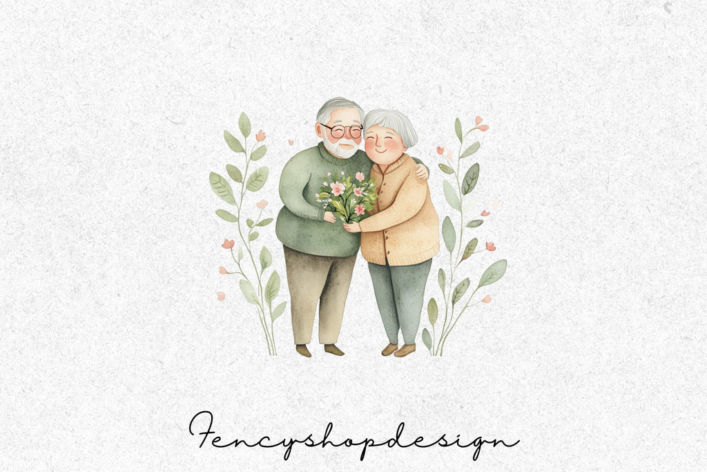 Elderly Couple Love Clipart Bundle