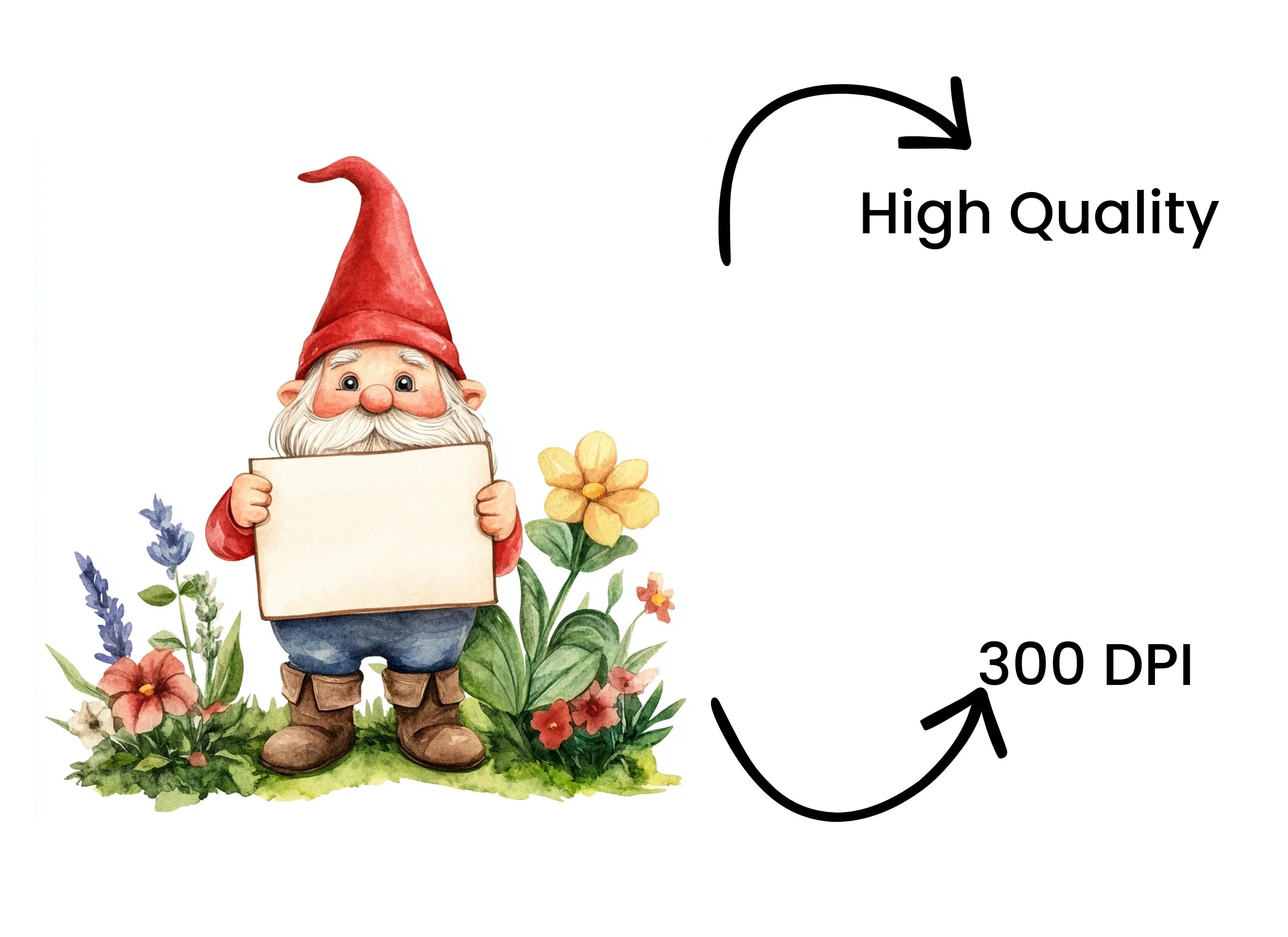 Cute Gnomes Holding Blank Signs Clipart Bundle