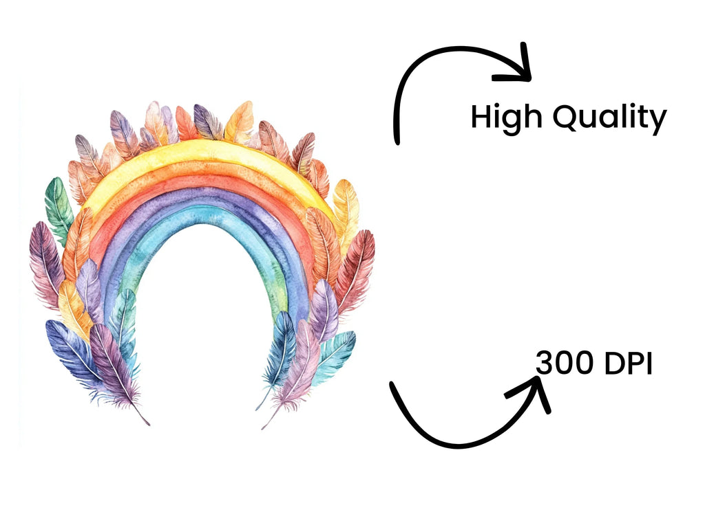 Boho Rainbow Feathers Clipart Bundle