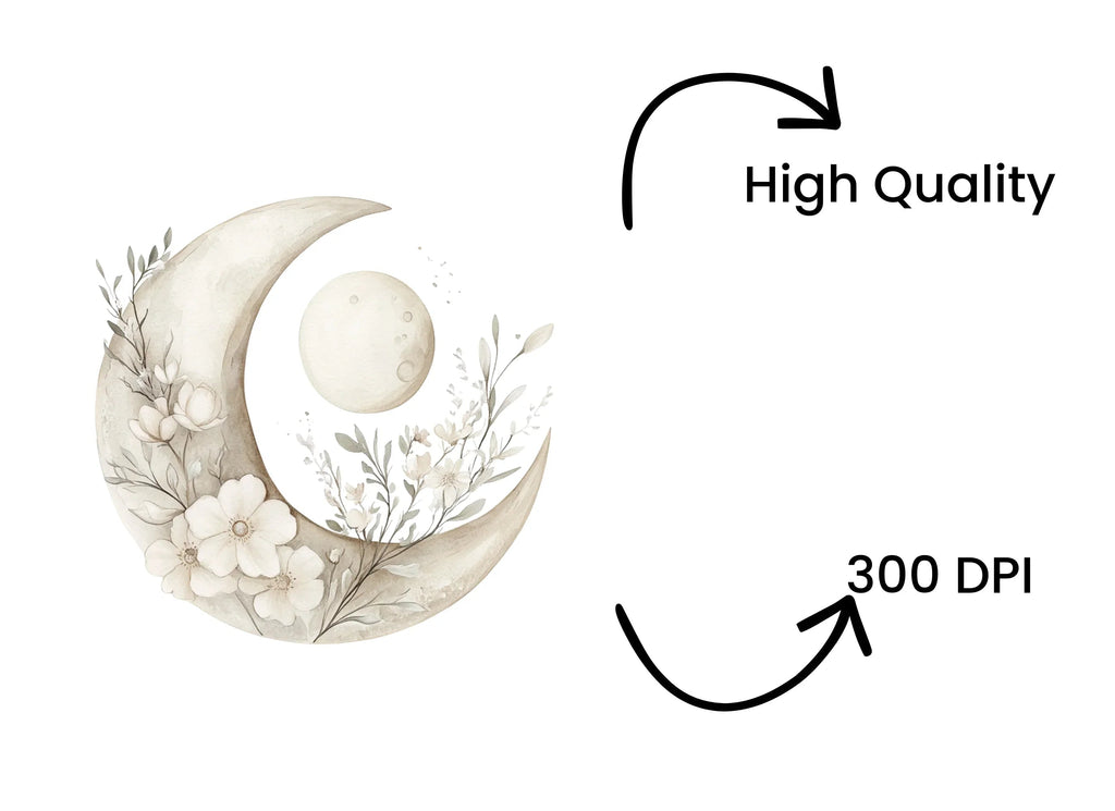 Elegant Floral Crescent Moon Clipart Bundle