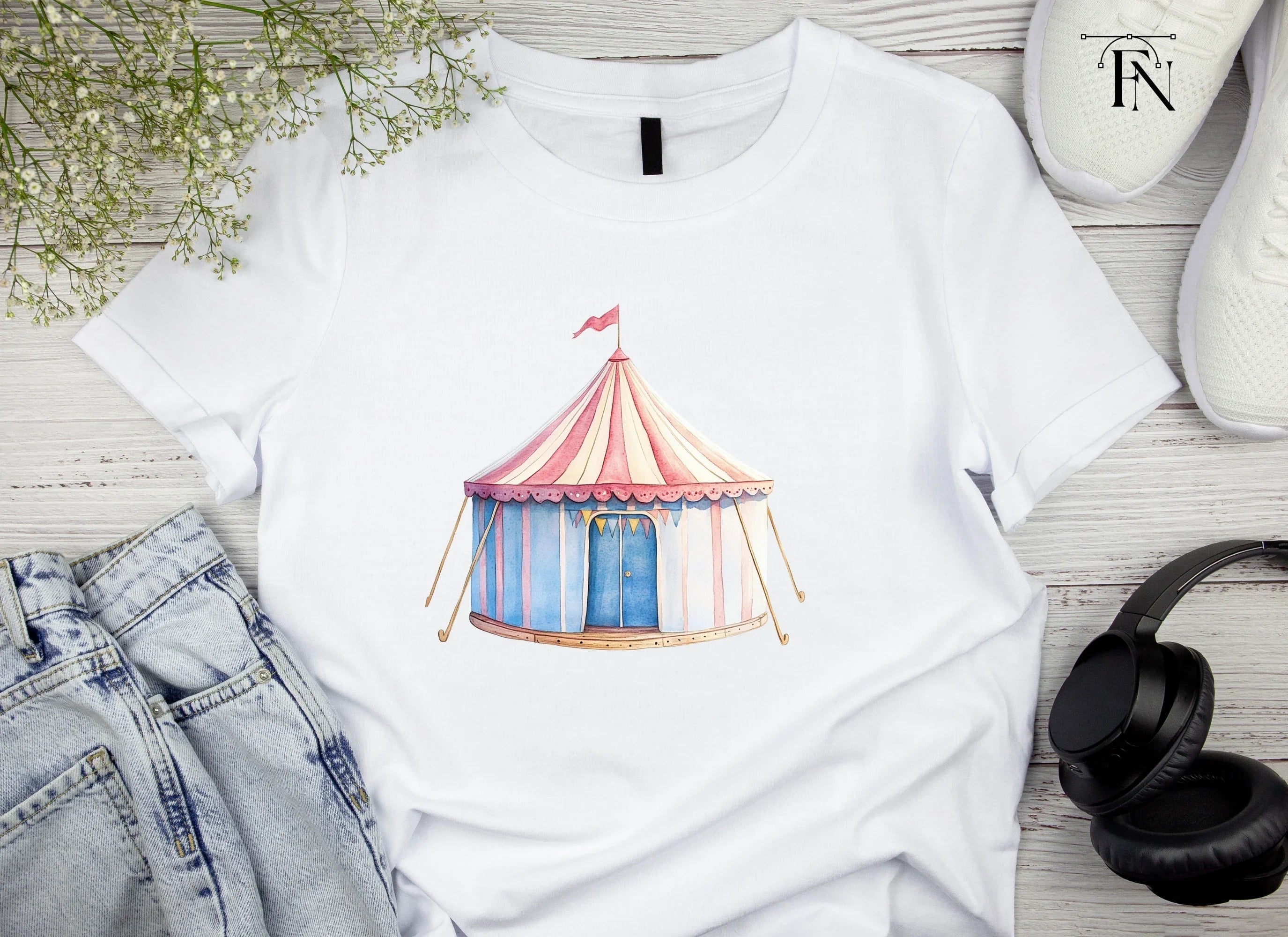 Blue and Pink Circus Tent Clipart Bundle