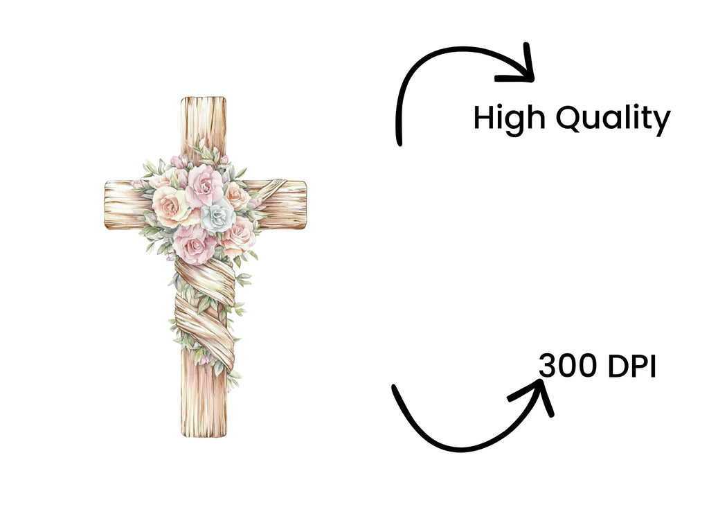 Floral Wooden Crosses Clipart Bundle