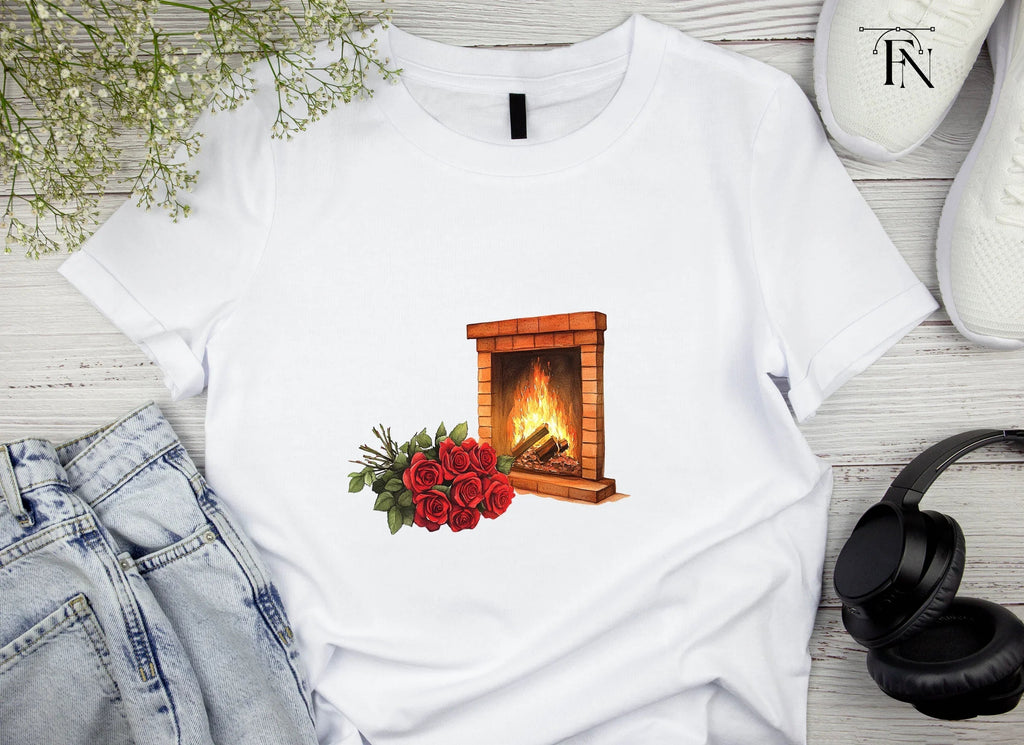 Cozy Fireplace with Red Roses Clipart Bundle