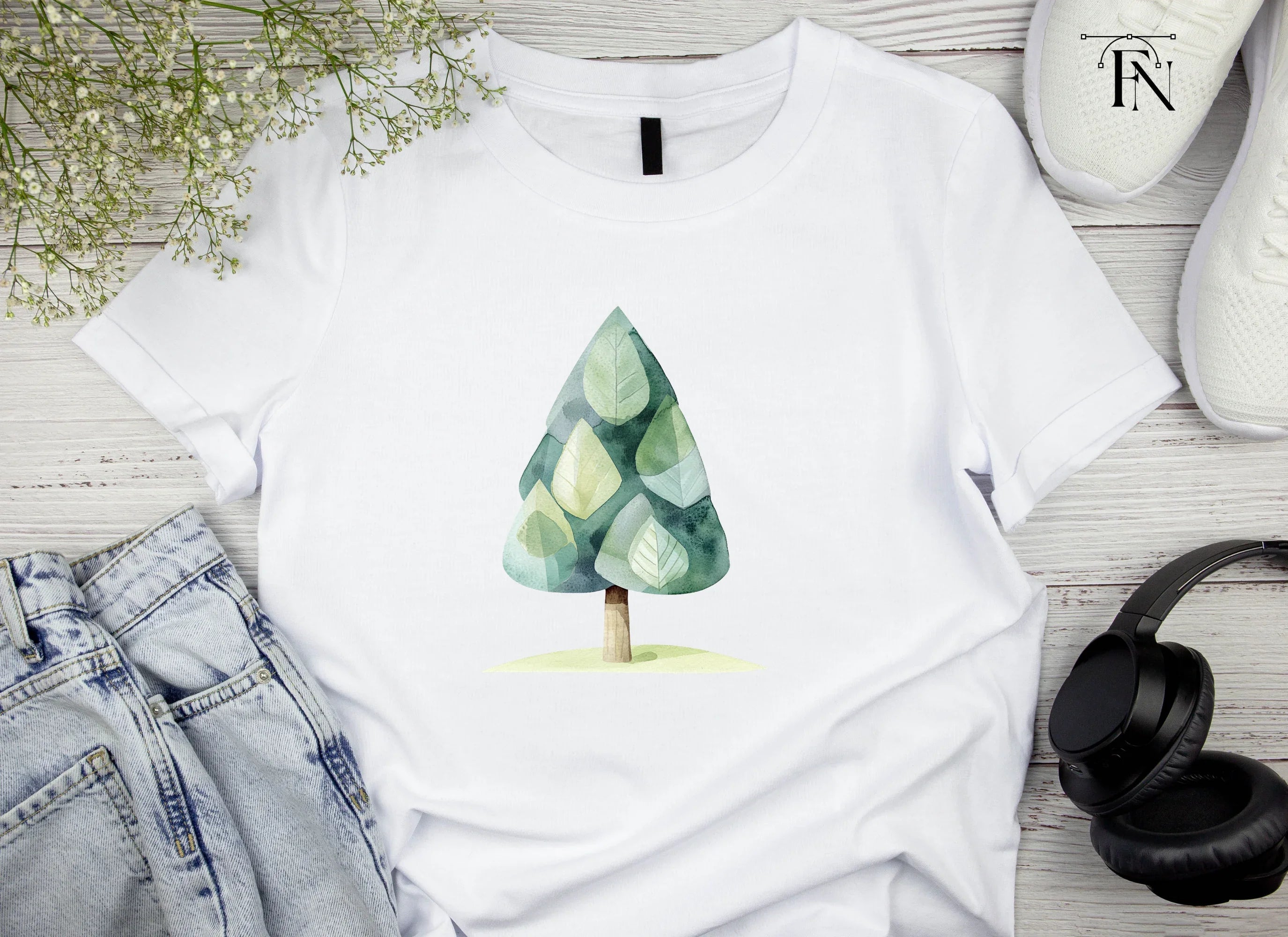 Abstract Green Tree Clipart Bundle