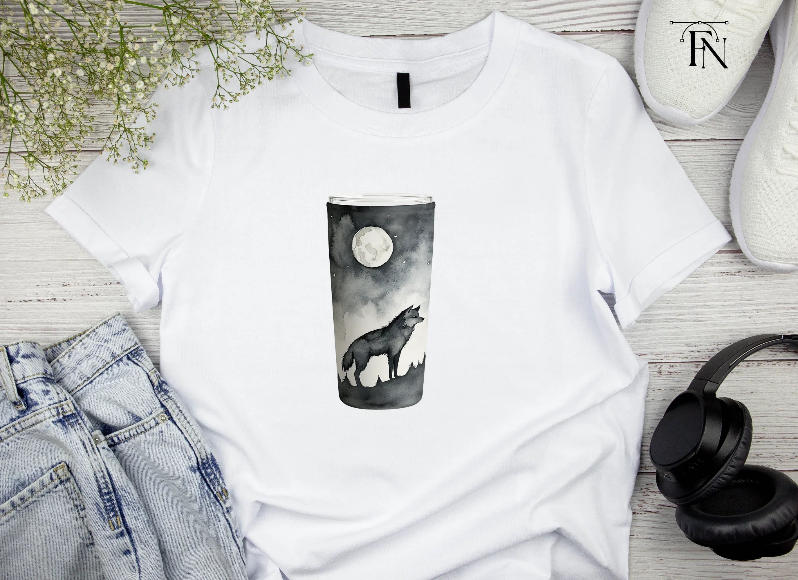 Moonlit Wolf Forest Tumbler Clipart Bundle
