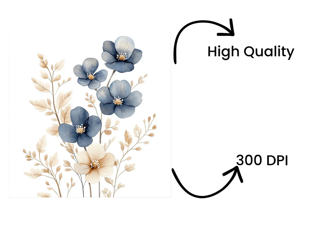 Rustic Blue and Brown Floral Clipart Bundle