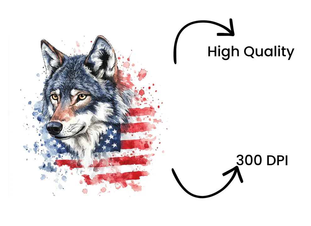 Patriotic Wolf American Flag Clipart Bundle