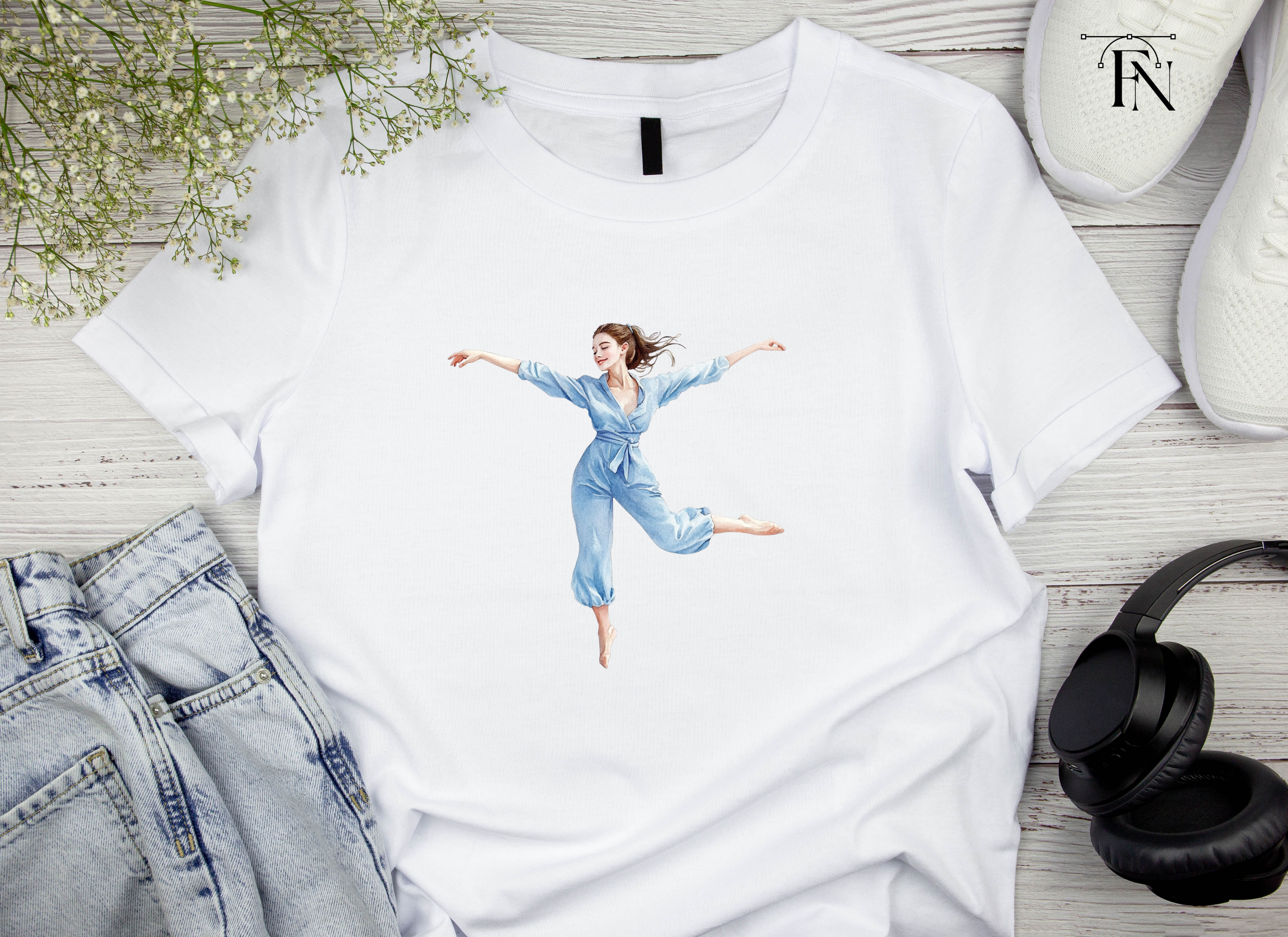 Graceful Dancer in Blue Jumpsuit Clipart Bundle