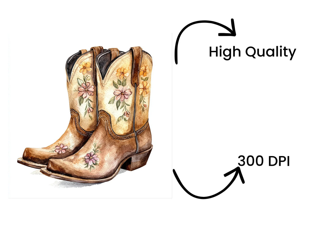 Rustic Floral Western Boots Clipart Bundle