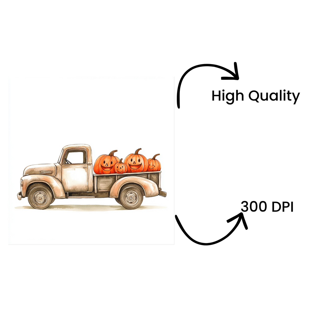 Vintage Truck with Happy Pumpkins Clipart Bundle