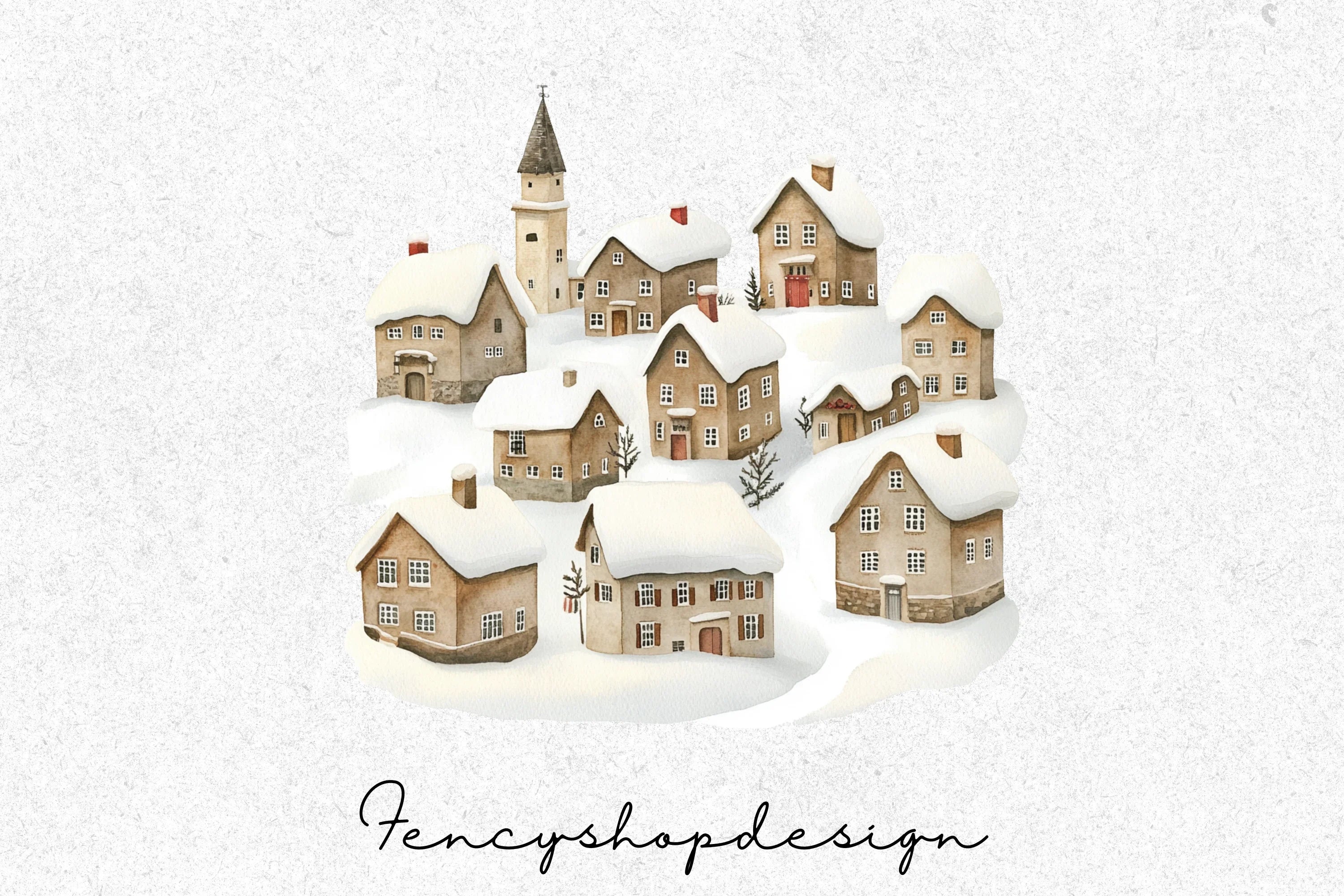 Snowy Christmas Village Clipart Bundle