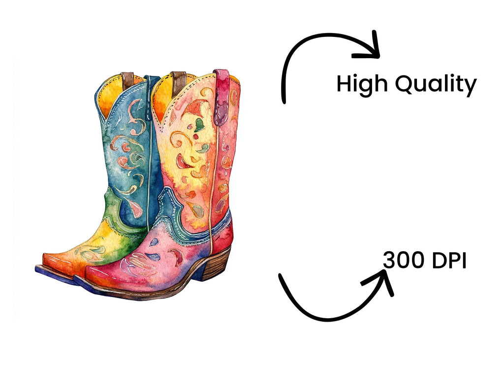 Vibrant Cowboy Boots Clipart Bundle