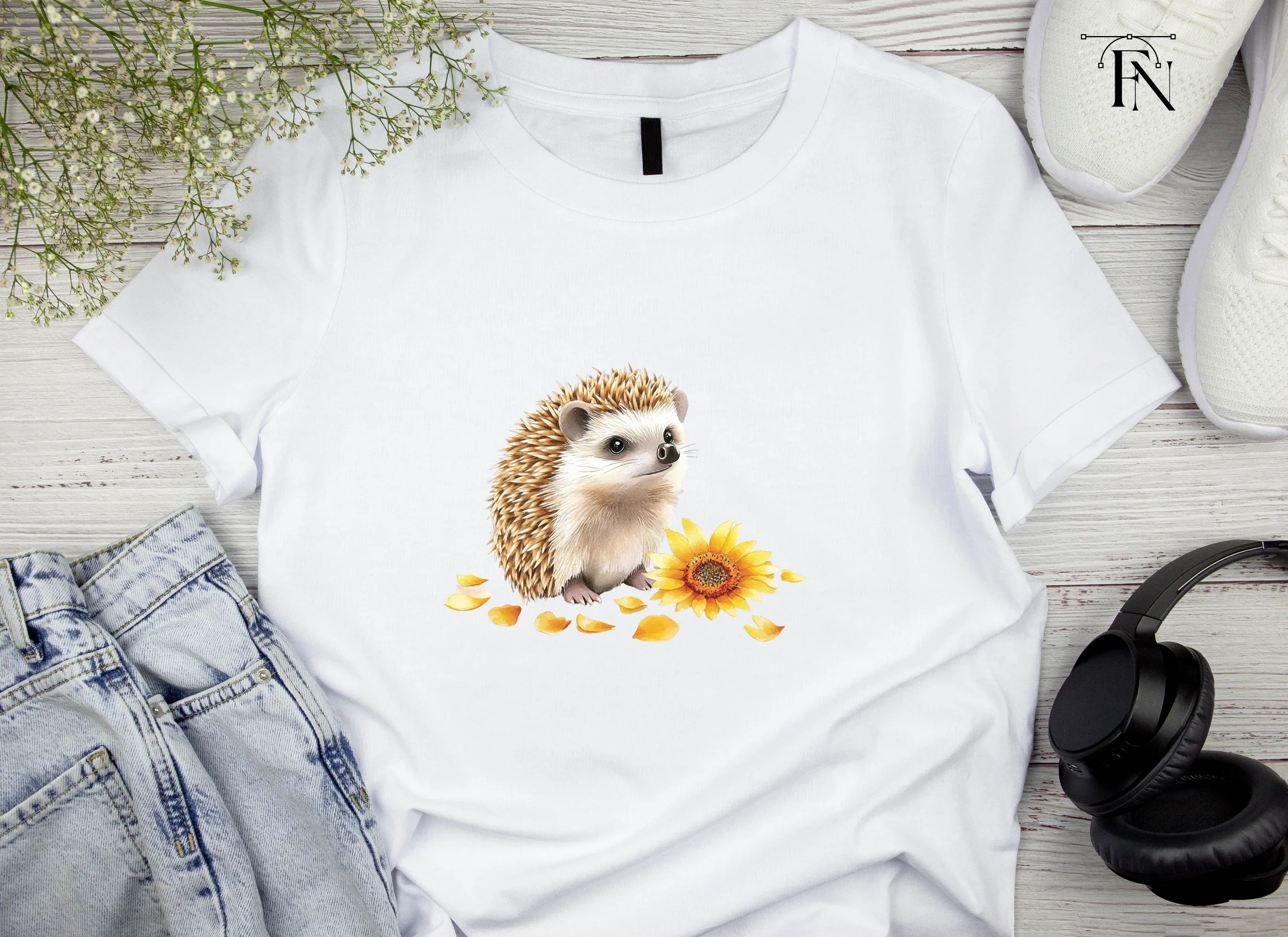 Playful Hedgehogs with Sunflowers Clipart Bundle