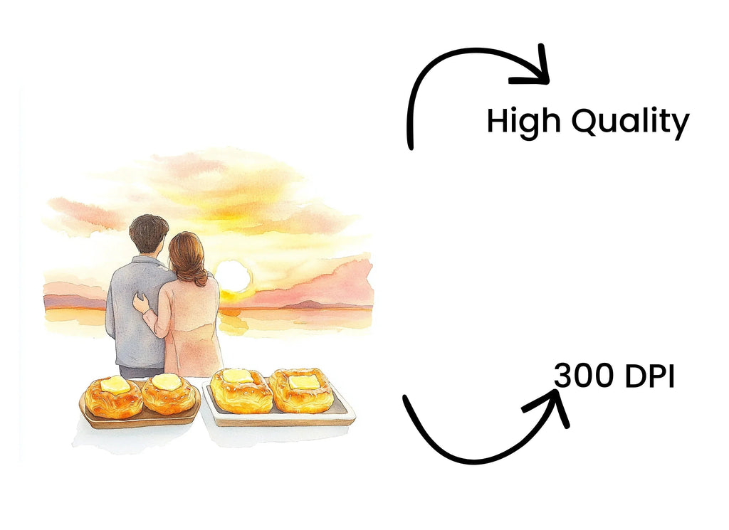 Couple Watching Sunset with Pastries Clipart Bundle