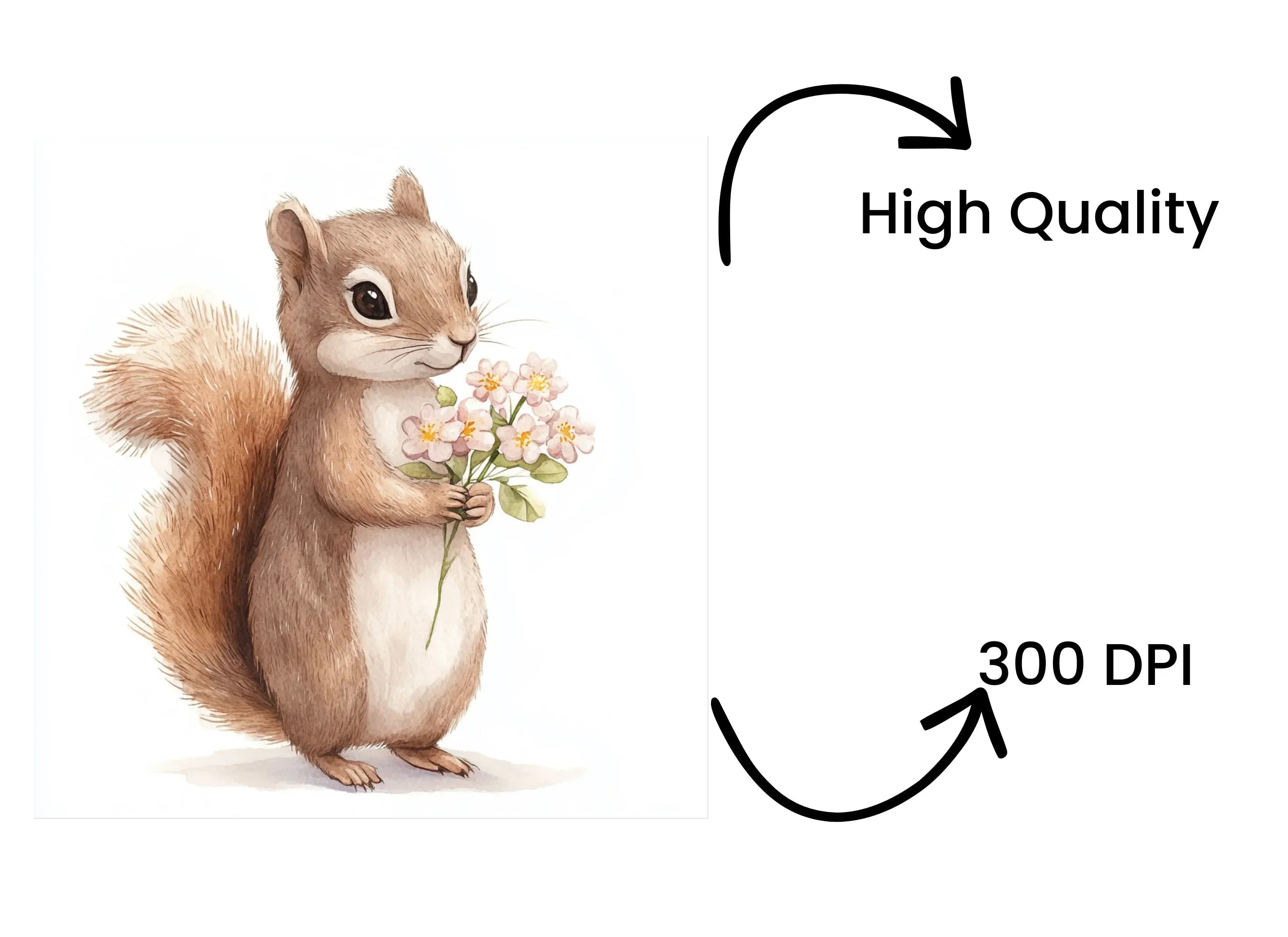 Cute Squirrels with Flower Bouquets Clipart Bundle