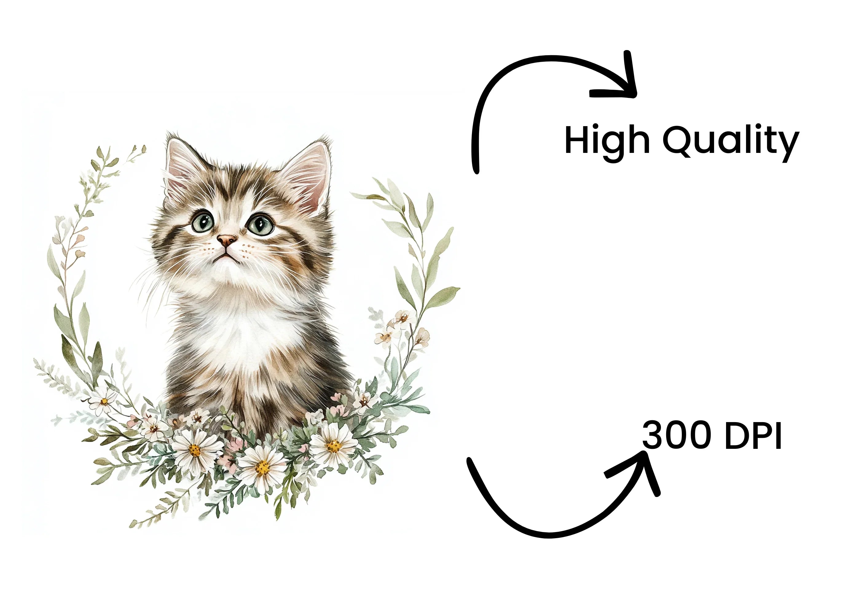 Cute Kitten Floral Wreath Clipart Bundle