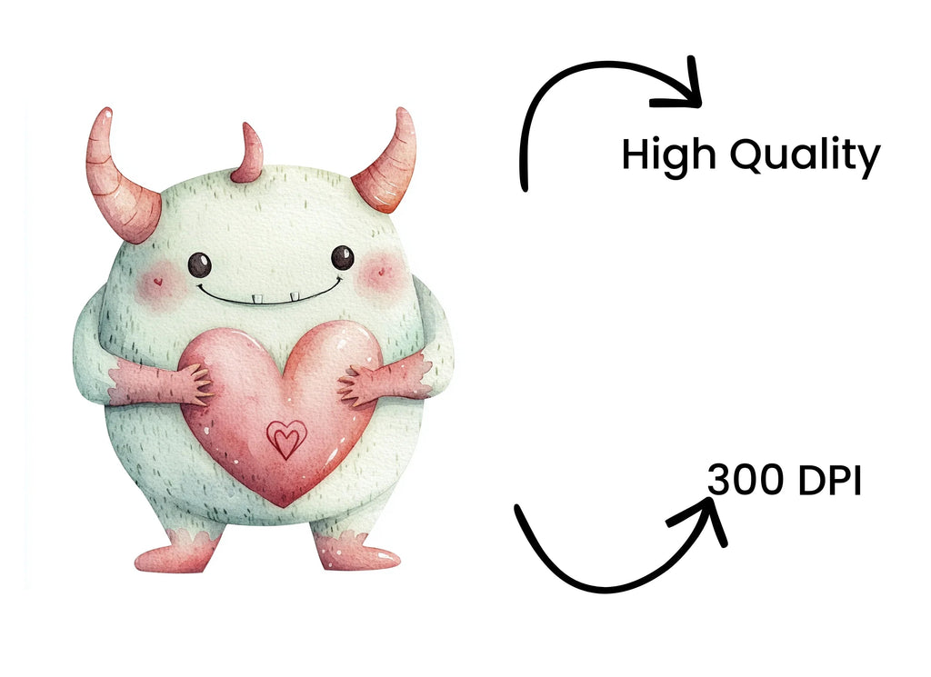 Cute Monster Heart Clipart Bundle