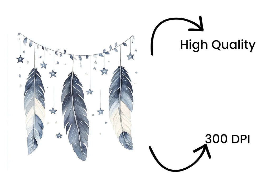 Boho Dreamcatcher Feathers and Stars Clipart Bundle