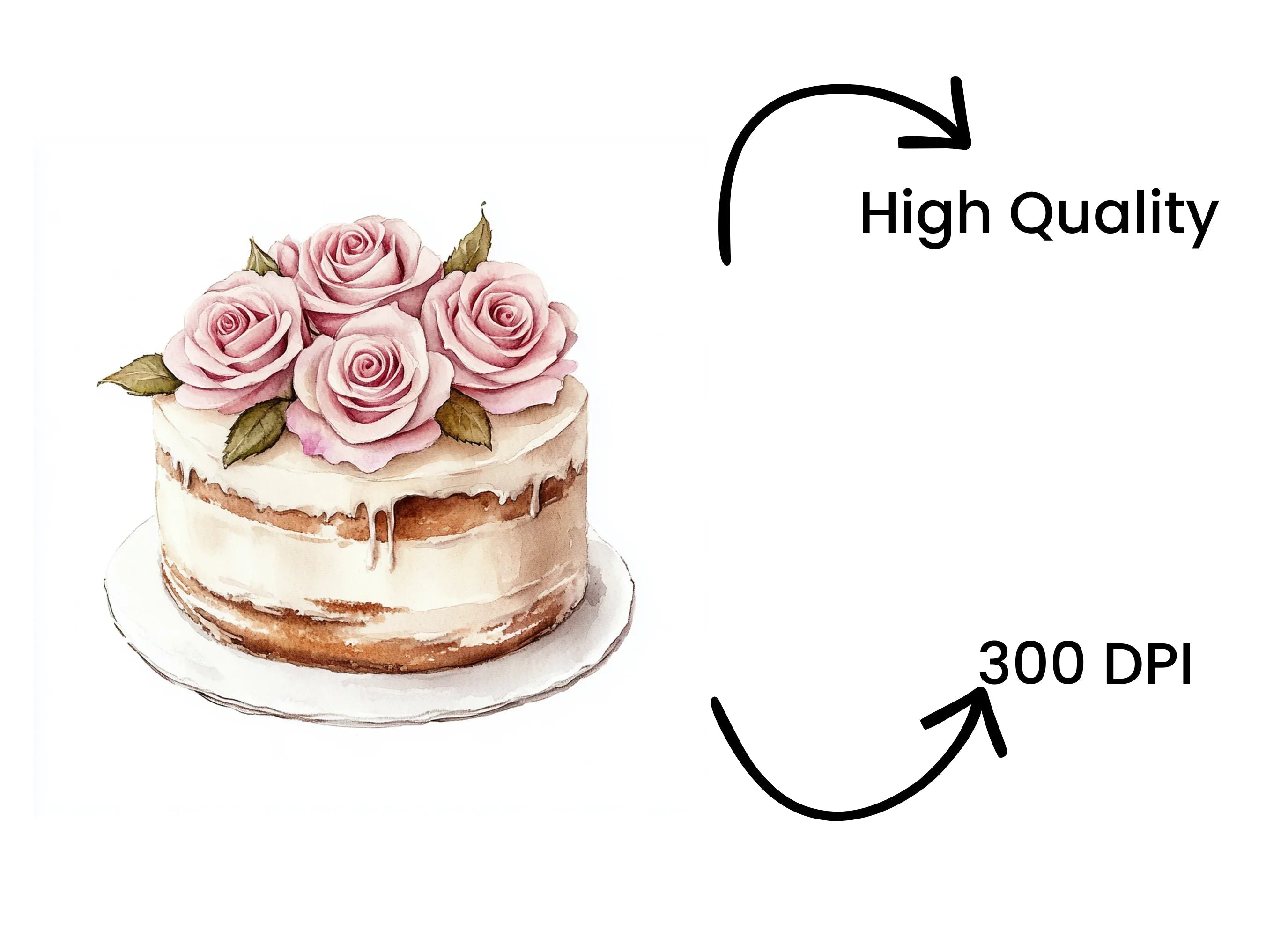 Charming Rose Topped Cakes Clipart Bundle
