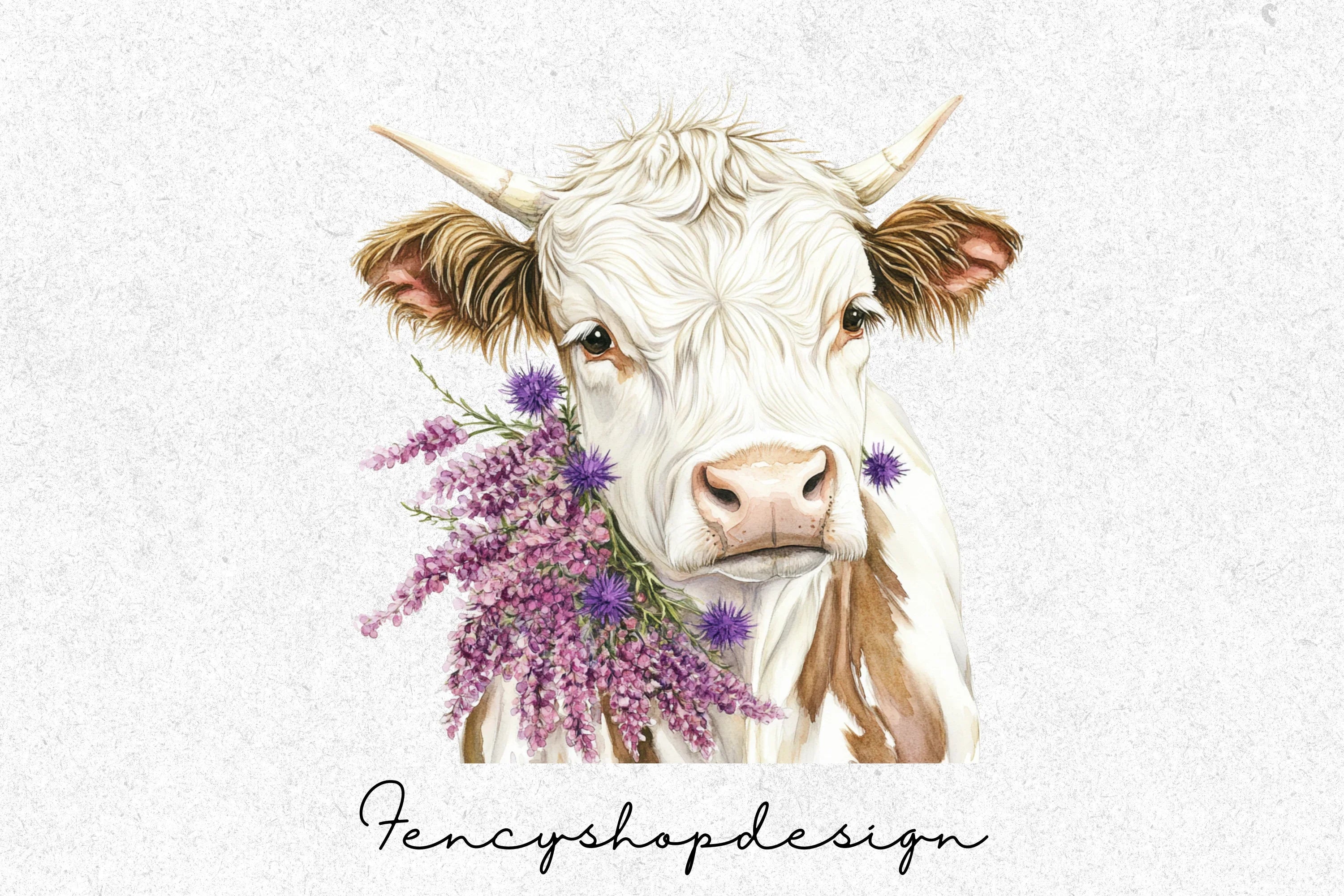 Adorable Highland Cows with Flowers Clipart Bundle