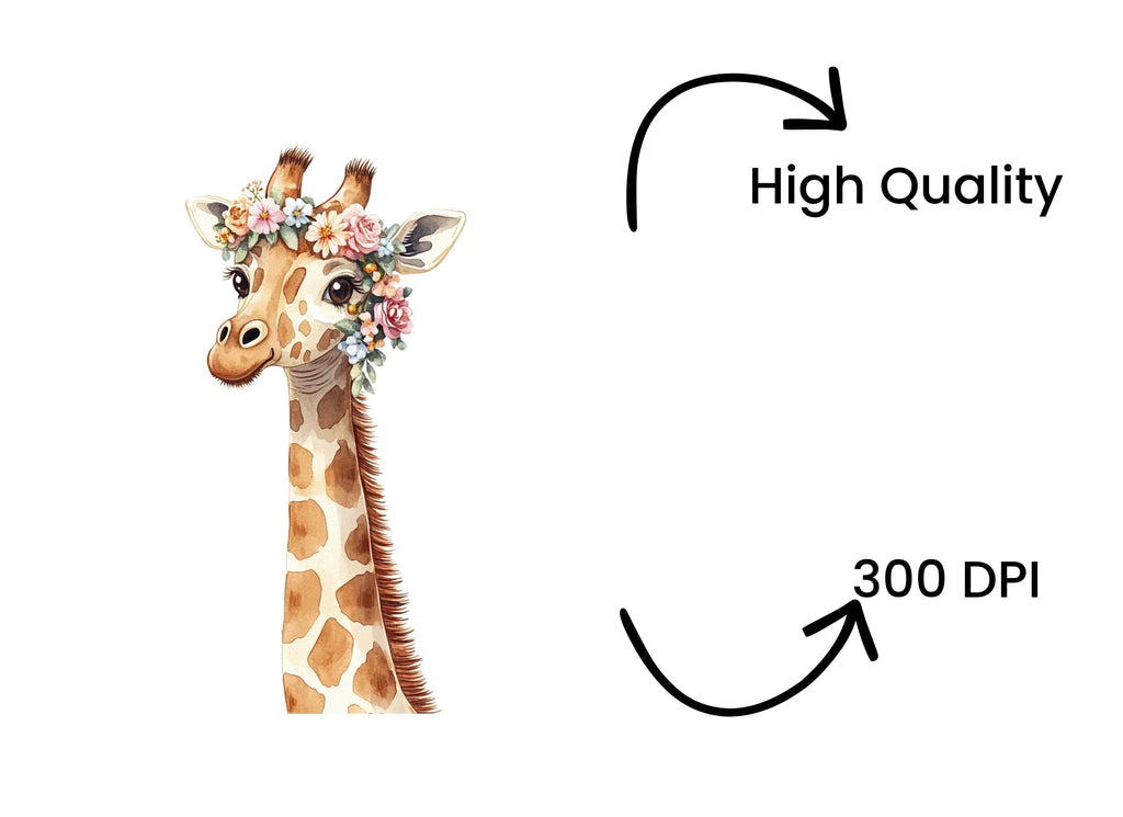 Cute Giraffe with Floral Headband Clipart Bundle