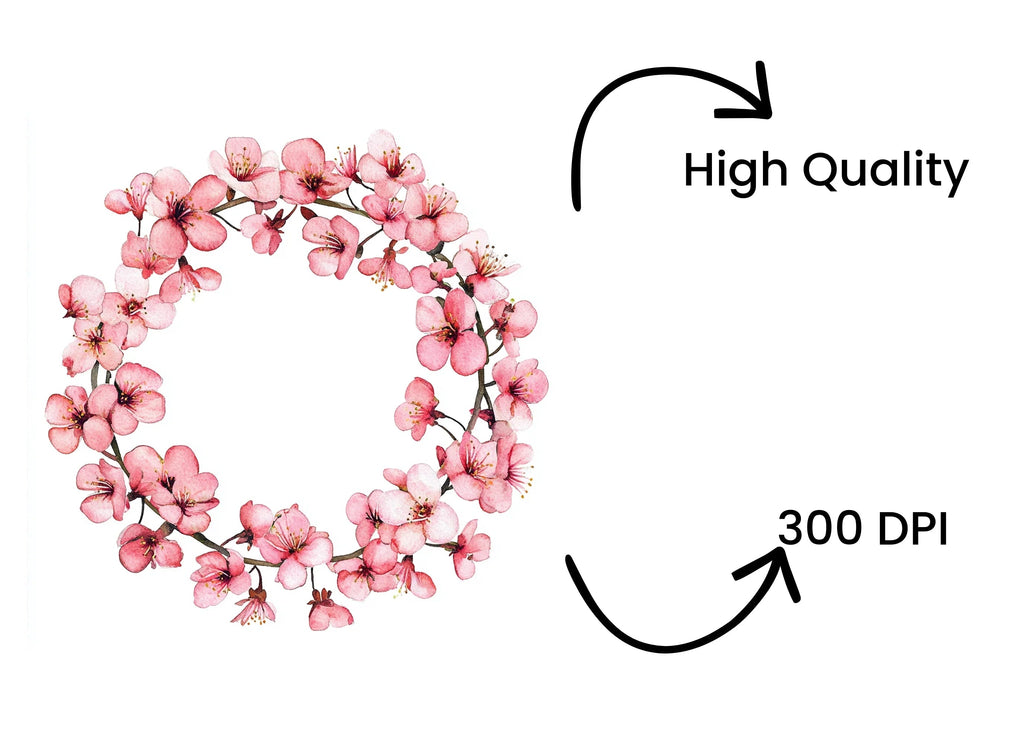 Pink Sakura Flower Wreath Clipart Bundle