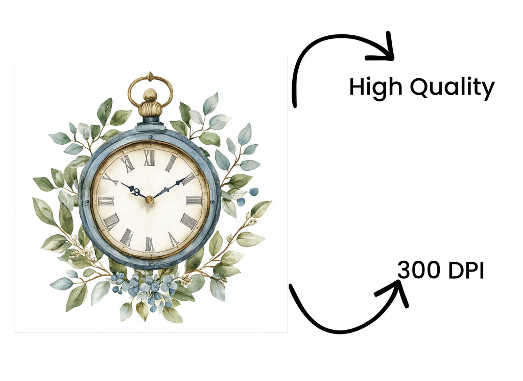 Floral Pocket Watch Clipart Bundle