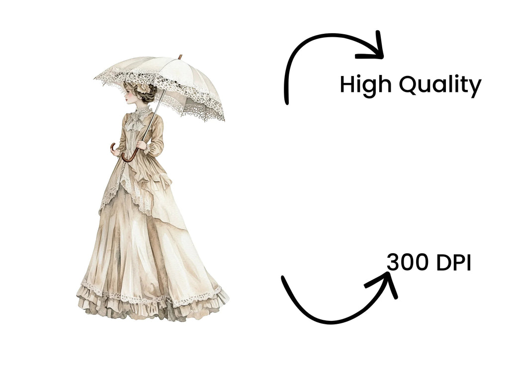Victorian Ladies with Parasols Clipart Bundle
